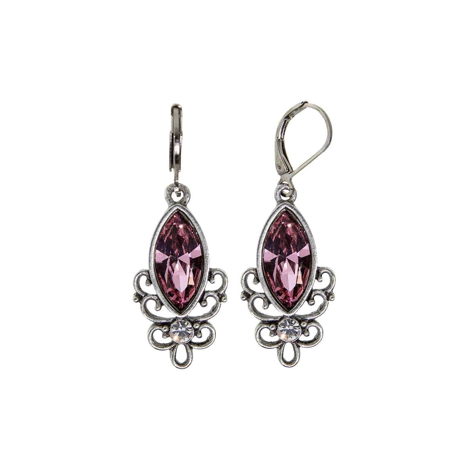 1928 Jewelry Pewter Filigree Drop Earrings