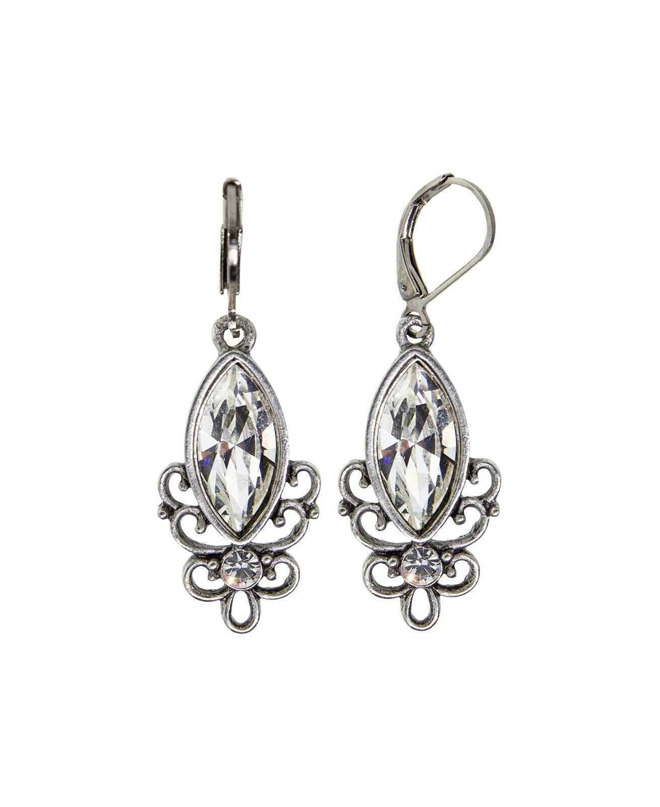 1928 Jewelry Pewter Filigree Drop Earrings