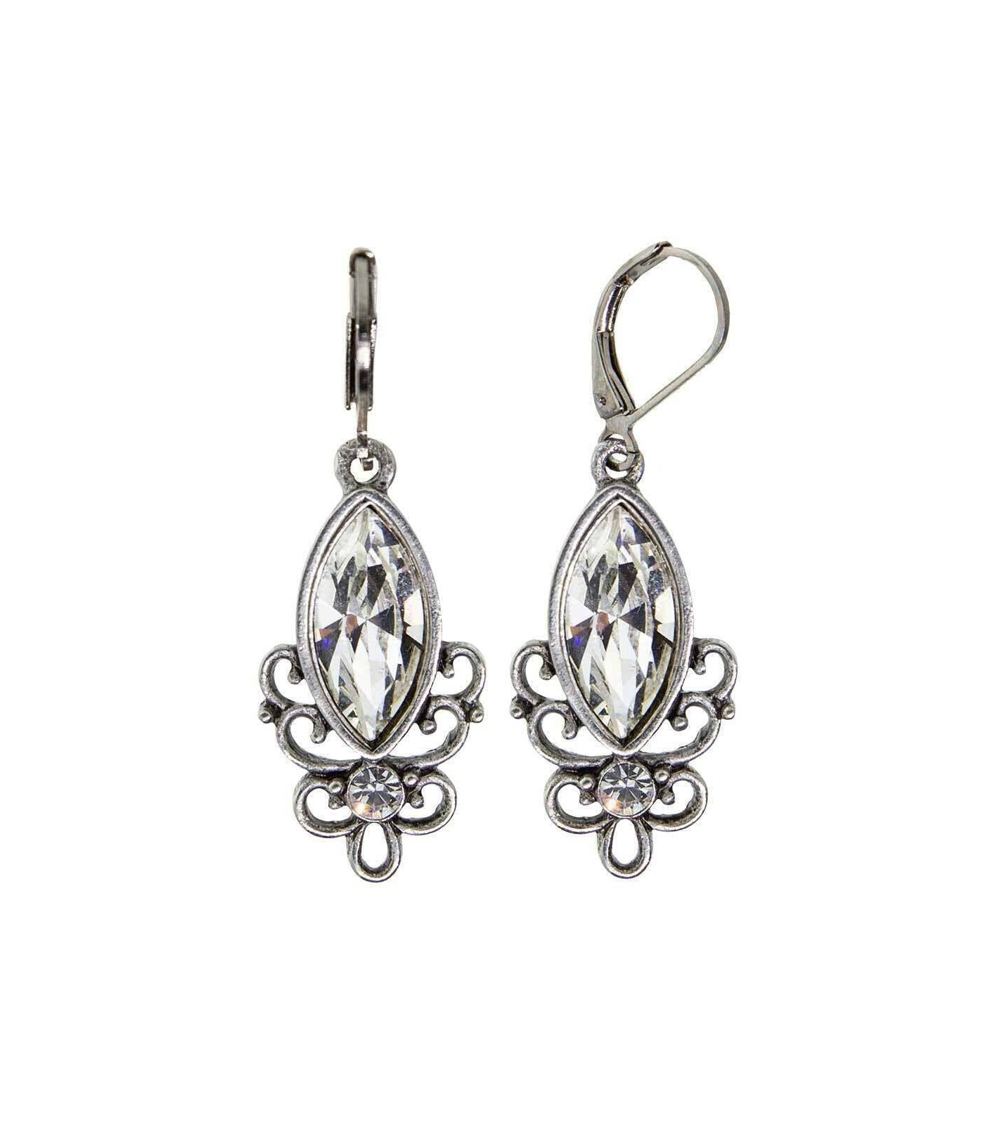 1928 Jewelry Pewter Filigree Drop Earrings