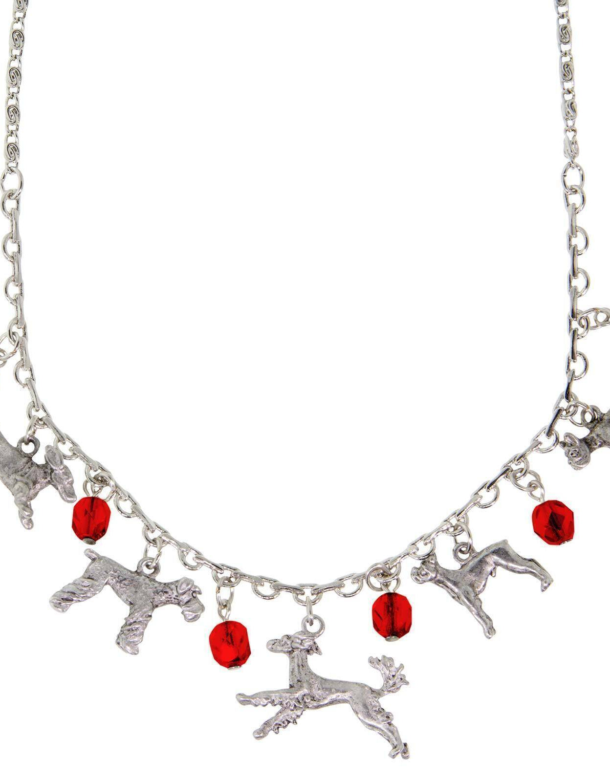 1928 Jewelry Multi Beaded Dog Charm Necklace 16" + 3" Extender