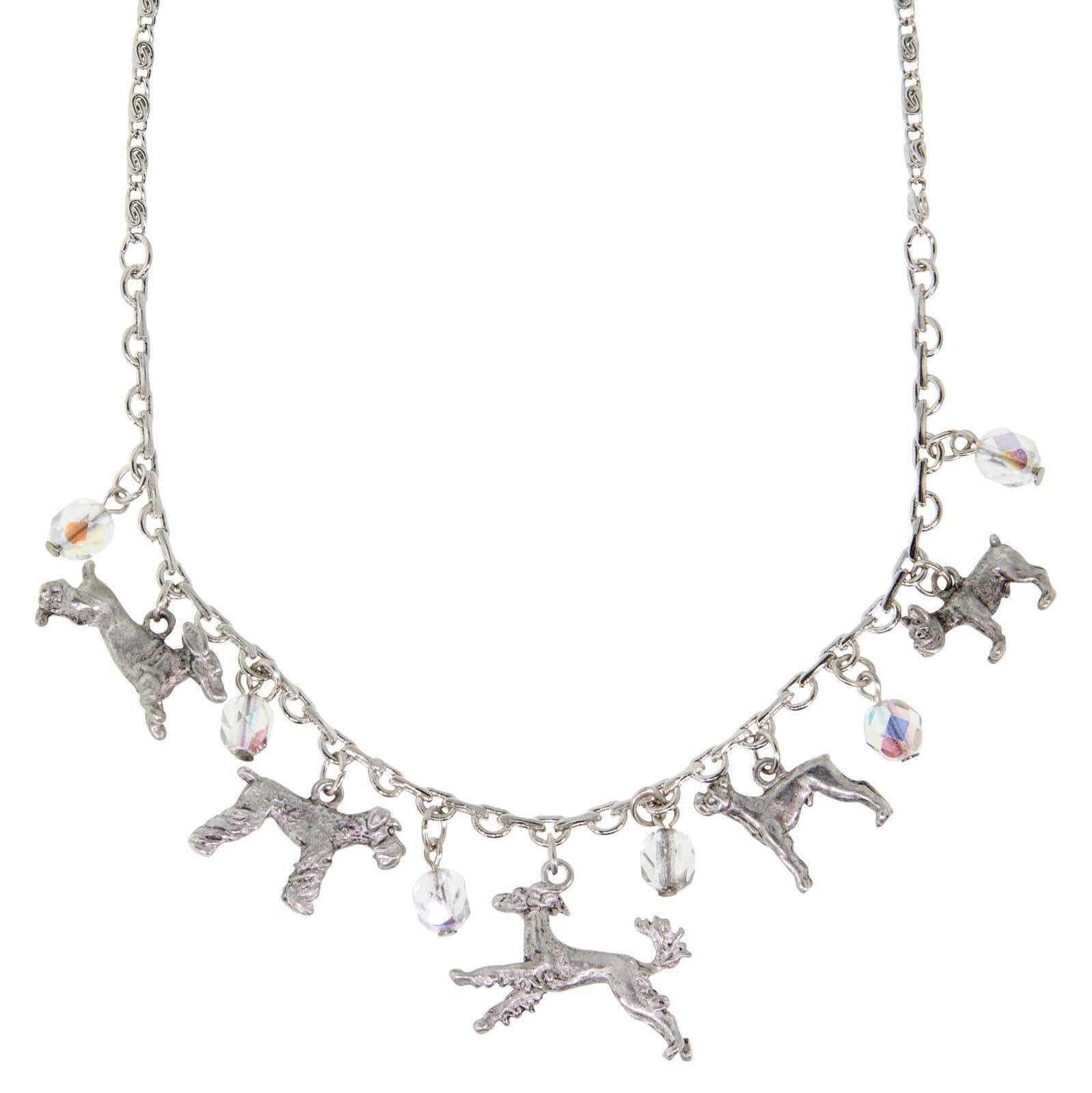 1928 Jewelry Multi Beaded Dog Charm Necklace 16" + 3" Extender