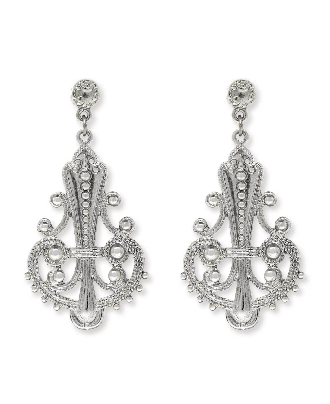 1928 Jewelry Royal Filigree Ornamental Post Drop Earrings