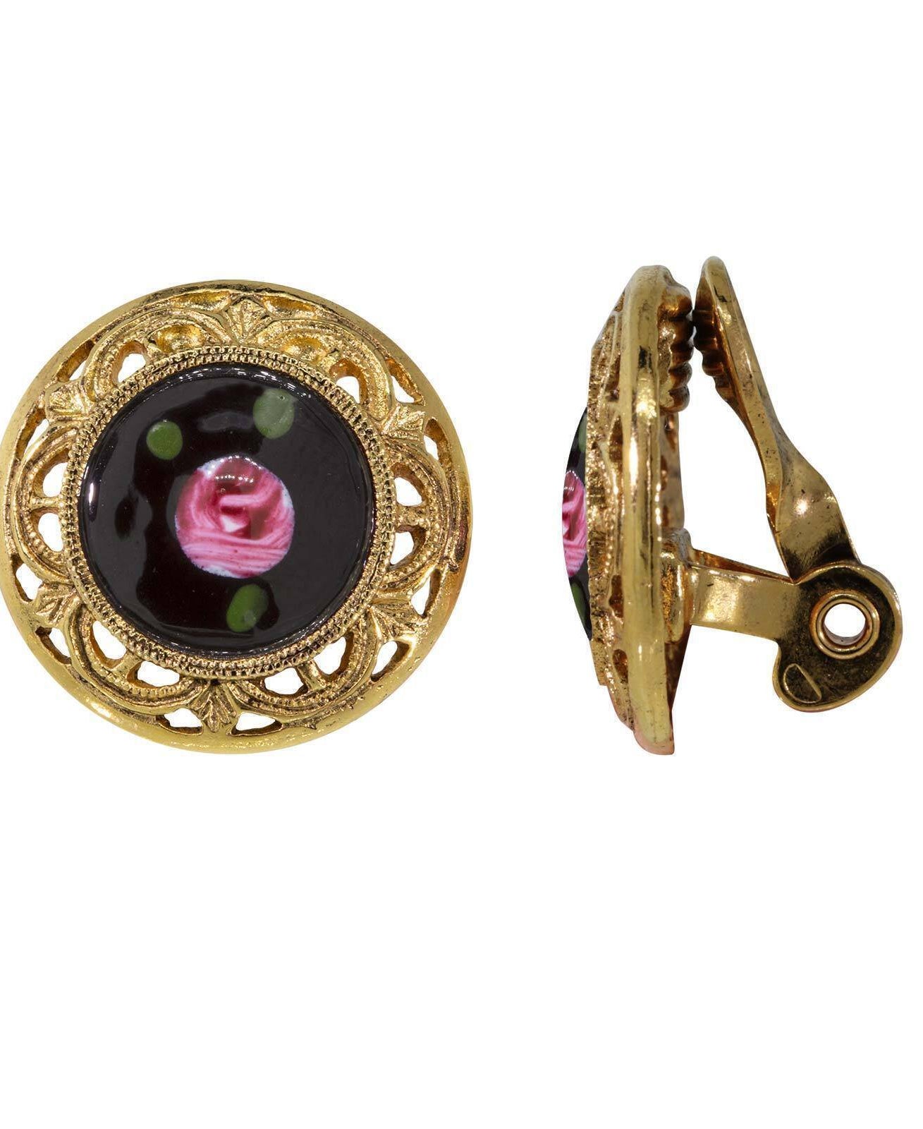 1928 Jewelry Artisan Pink Rosebud Round Clip On Earrings