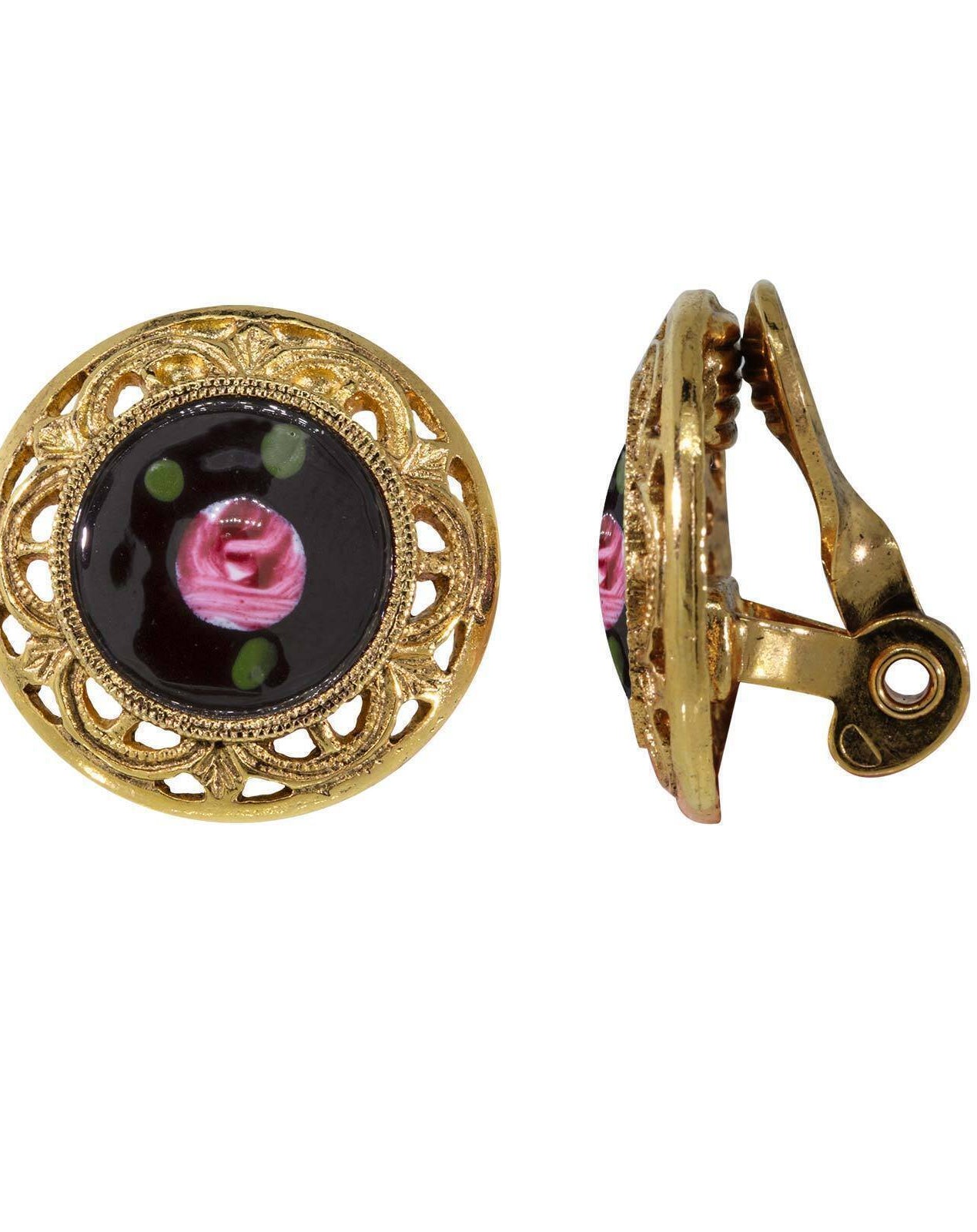 1928 Jewelry Artisan Pink Rosebud Round Clip On Earrings