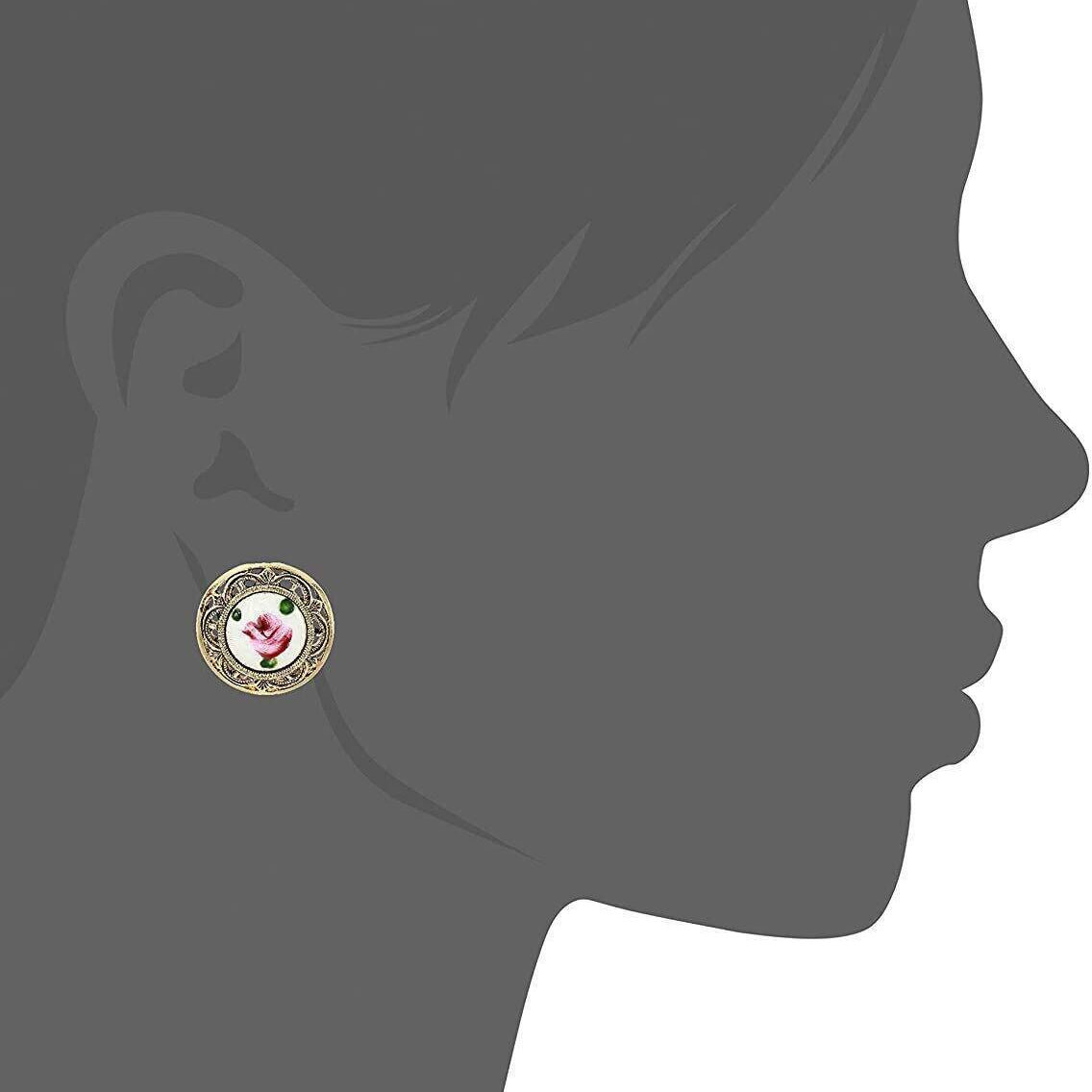 1928 Jewelry Artisan Pink Rosebud Round Clip On Earrings