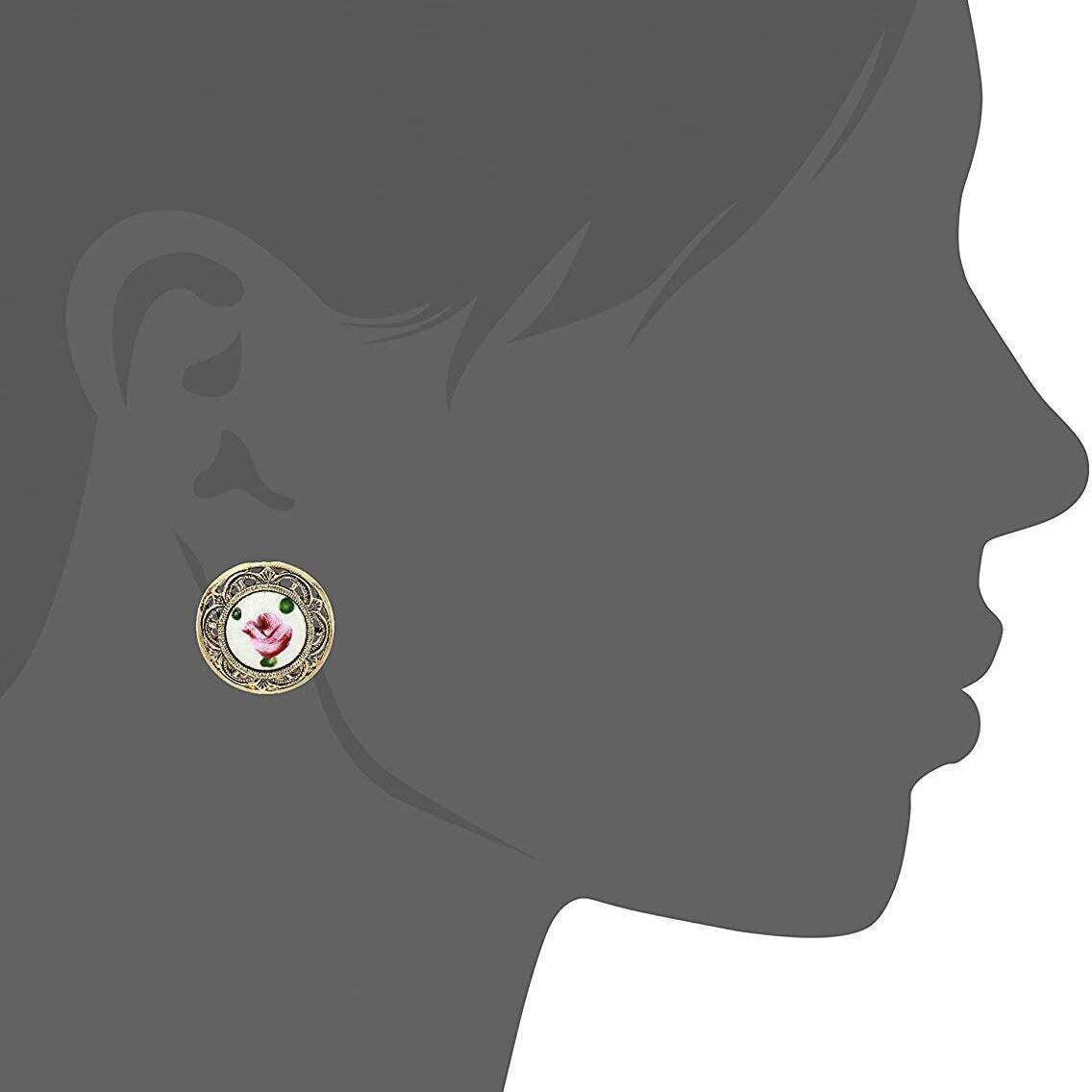 1928 Jewelry Artisan Pink Rosebud Round Clip On Earrings