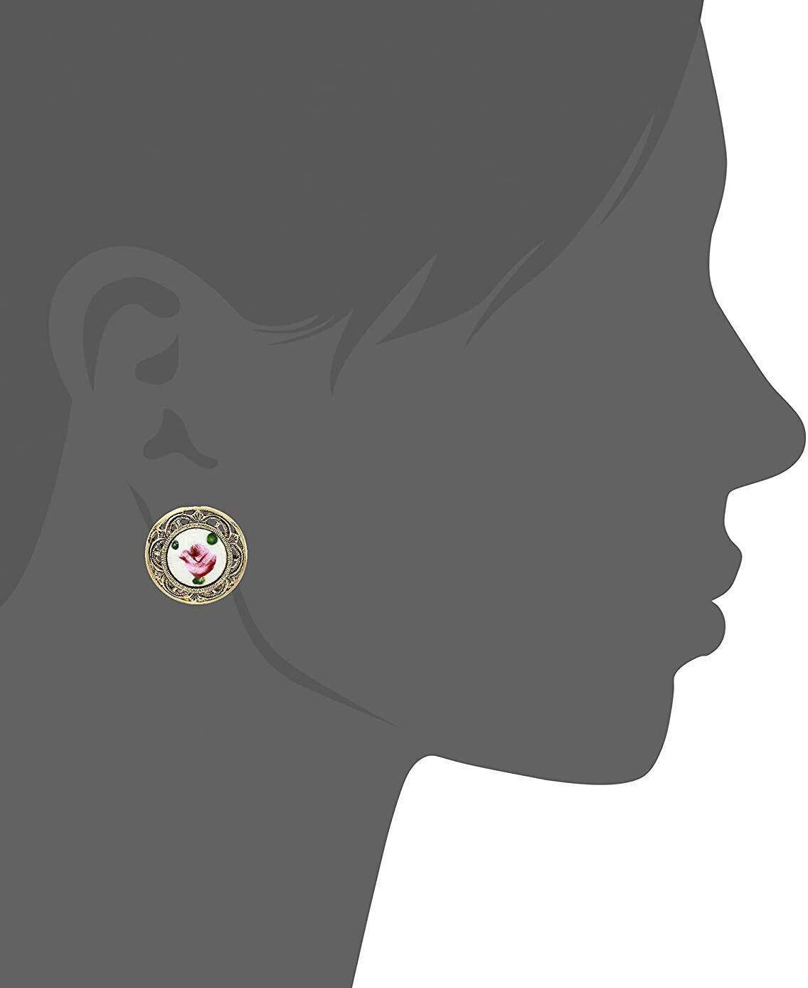 1928 Jewelry Artisan Pink Rosebud Round Clip On Earrings