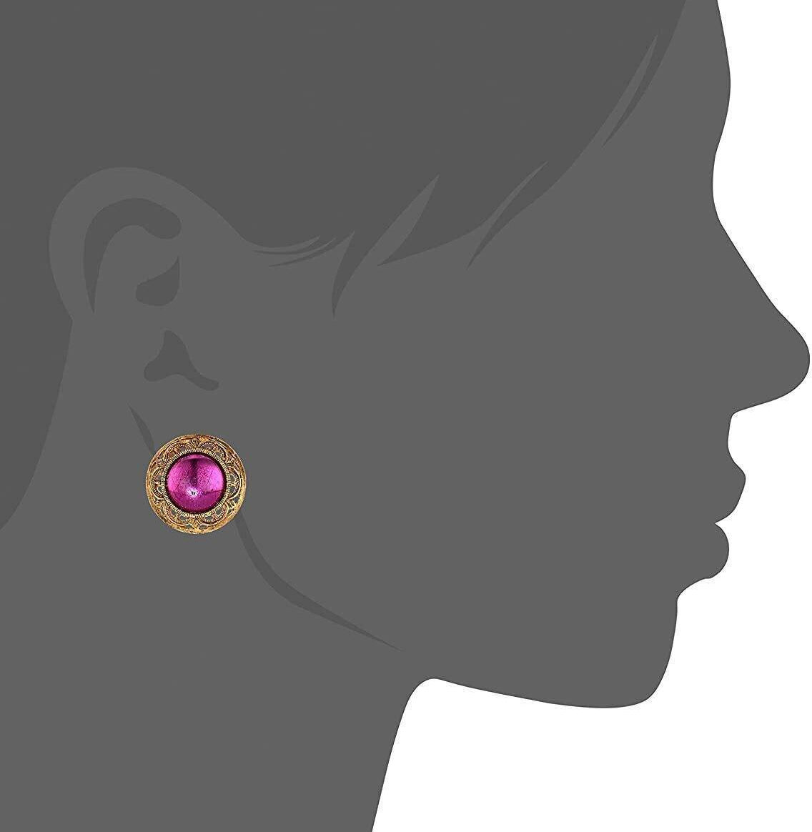 1928 Jewelry Round Purple Amethyst Button Clip On Earrings