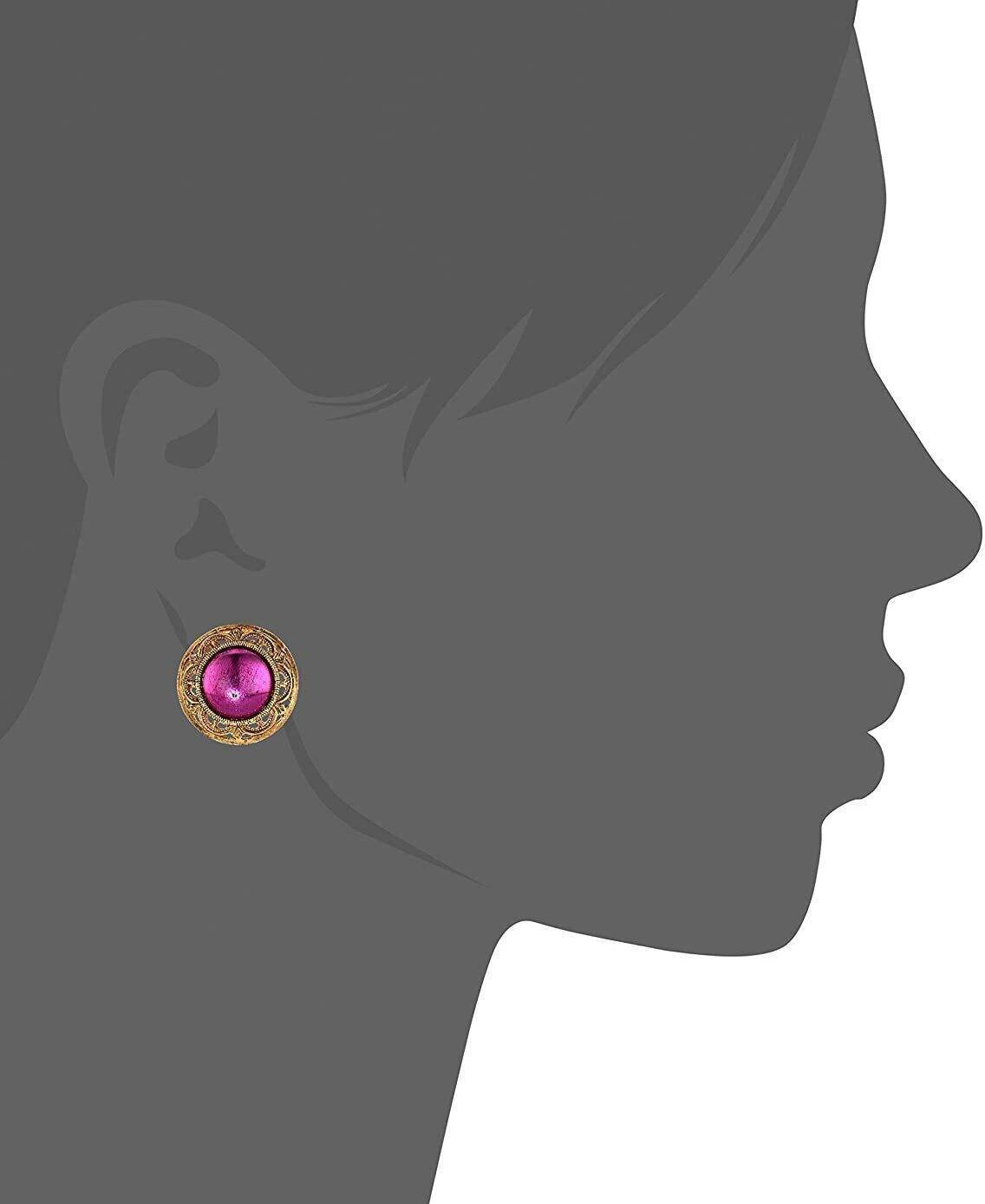 1928 Jewelry Round Purple Amethyst Button Clip On Earrings