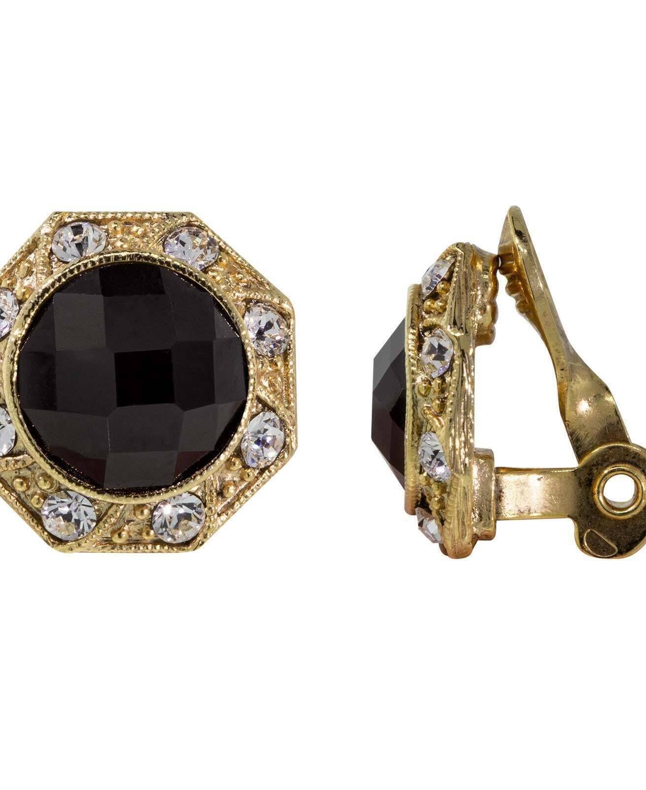 1928 Jewelry Art Deco Style Crystal Round Button Clip On Earrings