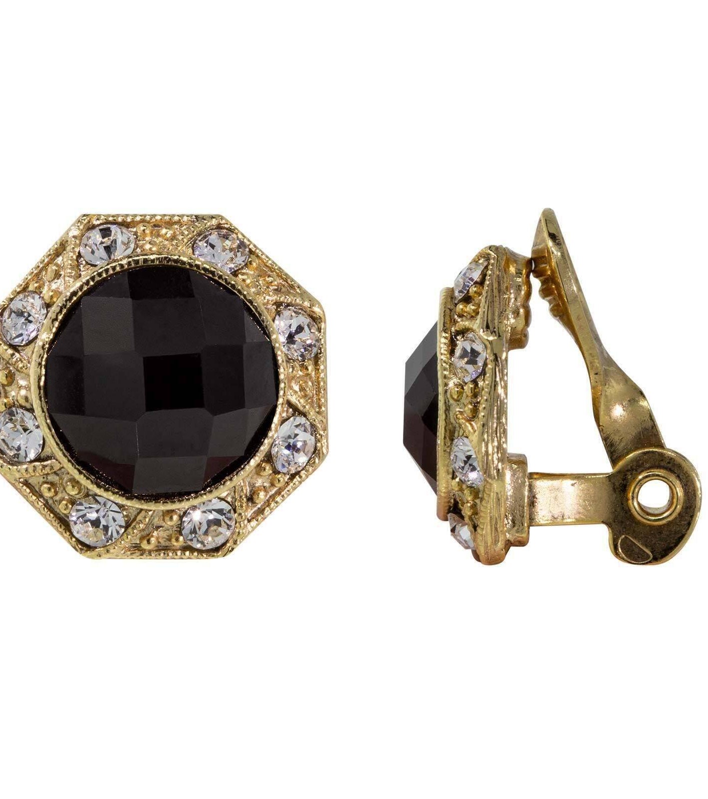 1928 Jewelry Art Deco Style Crystal Round Button Clip On Earrings