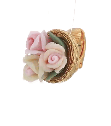 1928 Jewelry 3 Flower Pink & White Porcelain Flower Round Button Clip On Earrings