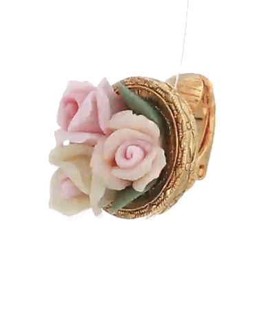 1928 Jewelry 3 Flower Pink & White Porcelain Flower Round Button Clip On Earrings