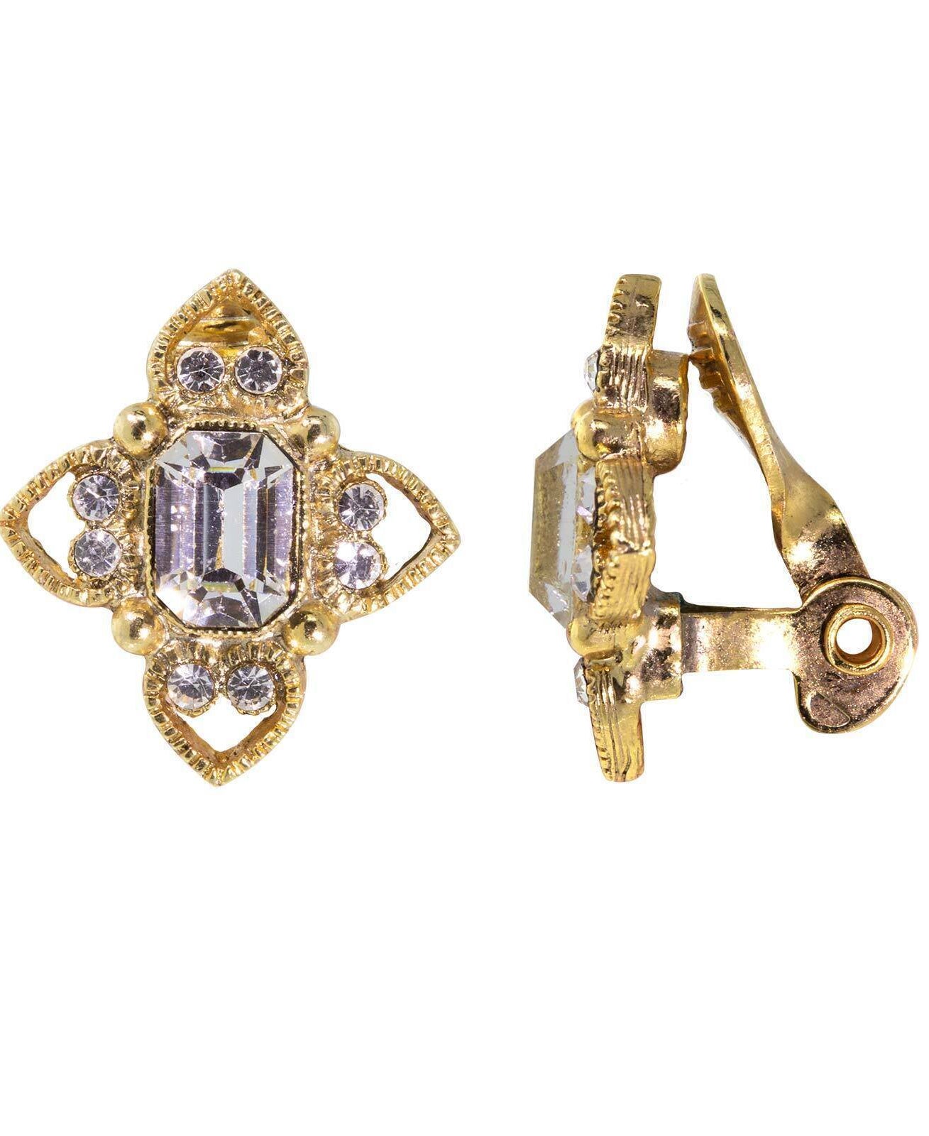 1928 Jewelry Octagon Crystal Floral Clip On Earrings