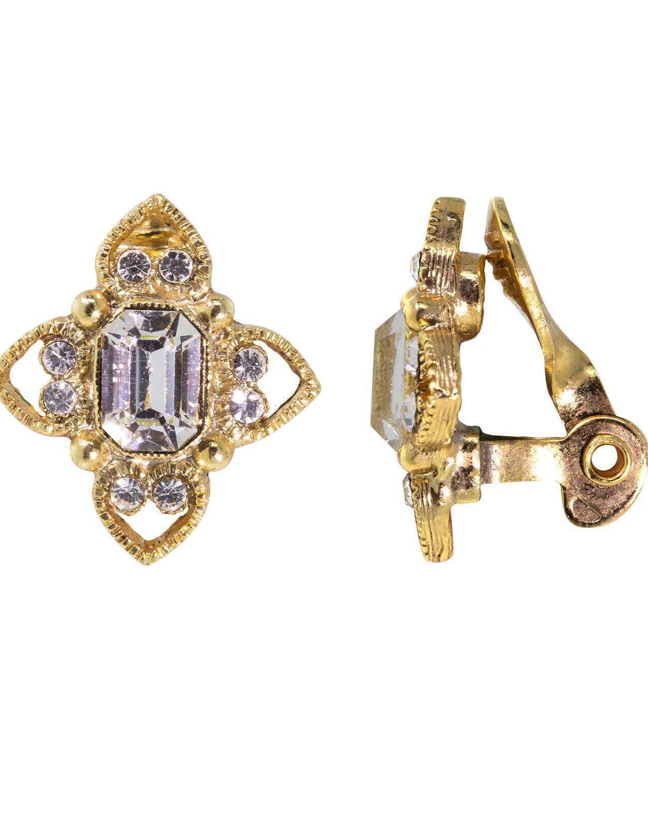 1928 Jewelry Octagon Crystal Floral Clip On Earrings