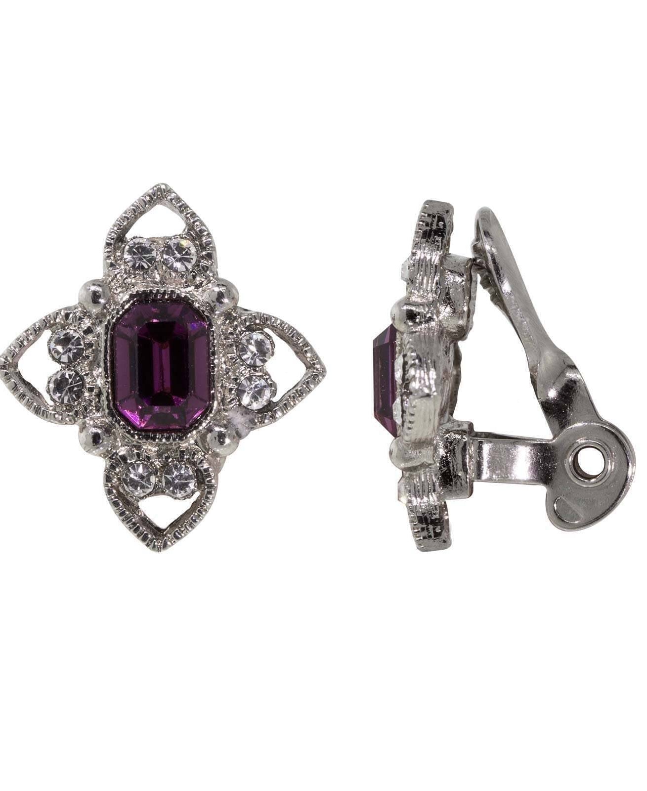 1928 Jewelry Rectangle Crystal Floral Clip On Earrings