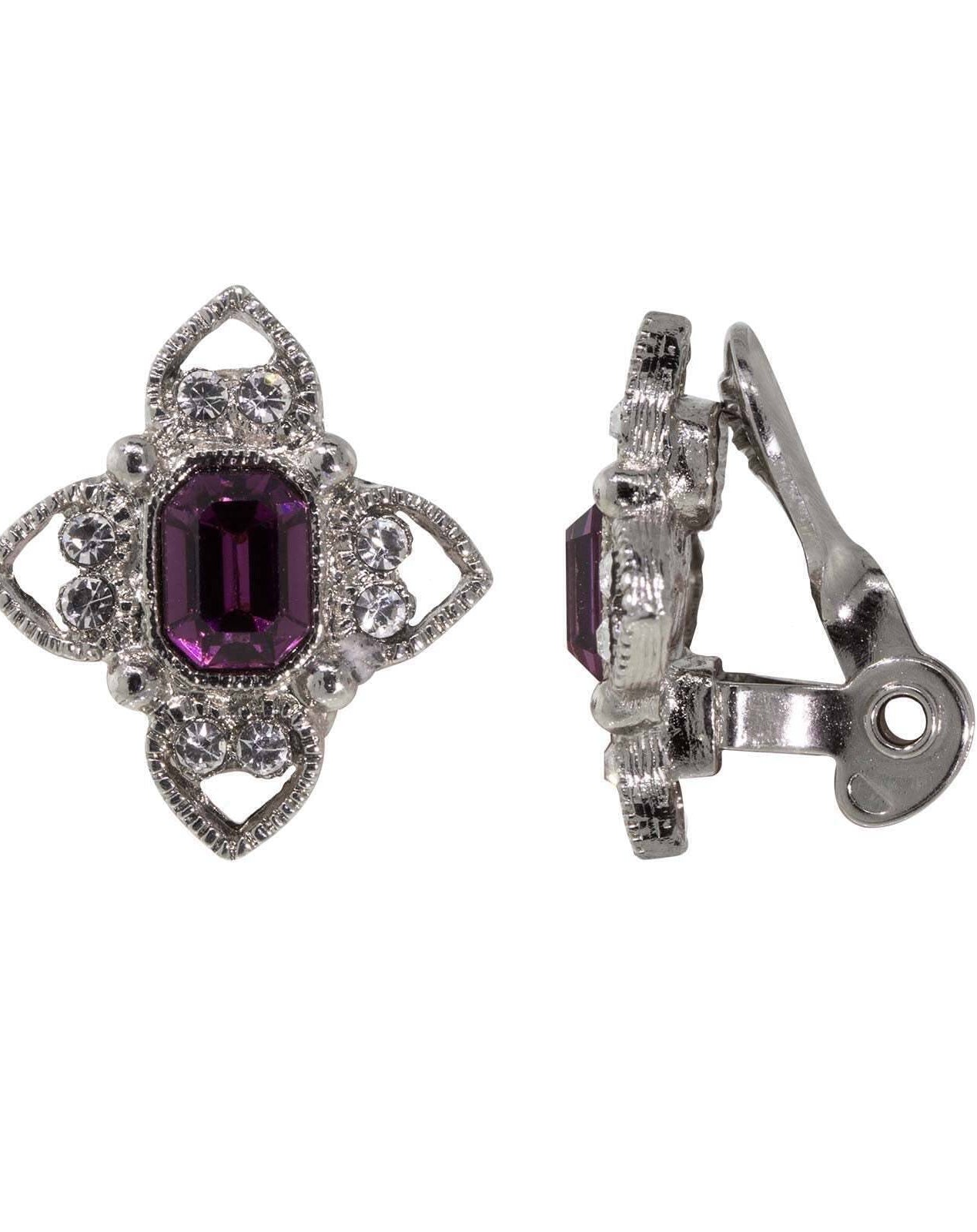 1928 Jewelry Rectangle Crystal Floral Clip On Earrings