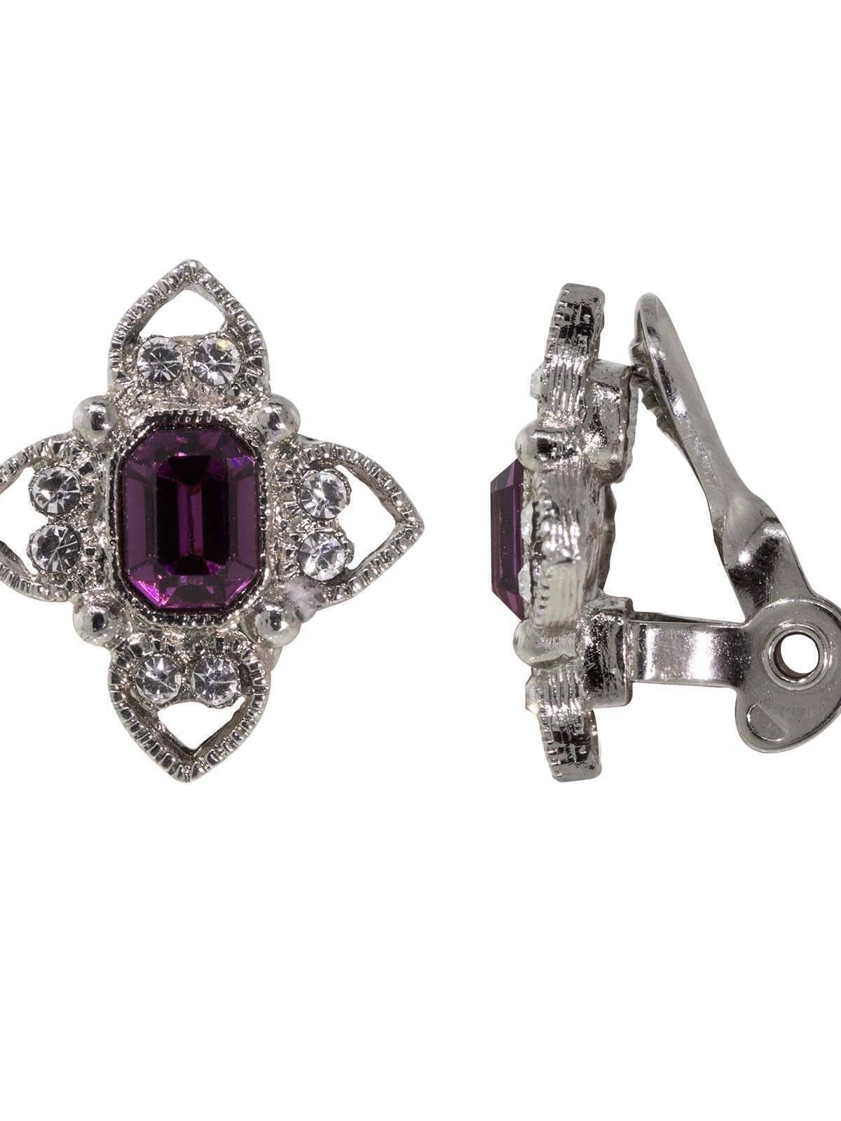 1928 Jewelry Rectangle Crystal Floral Clip On Earrings