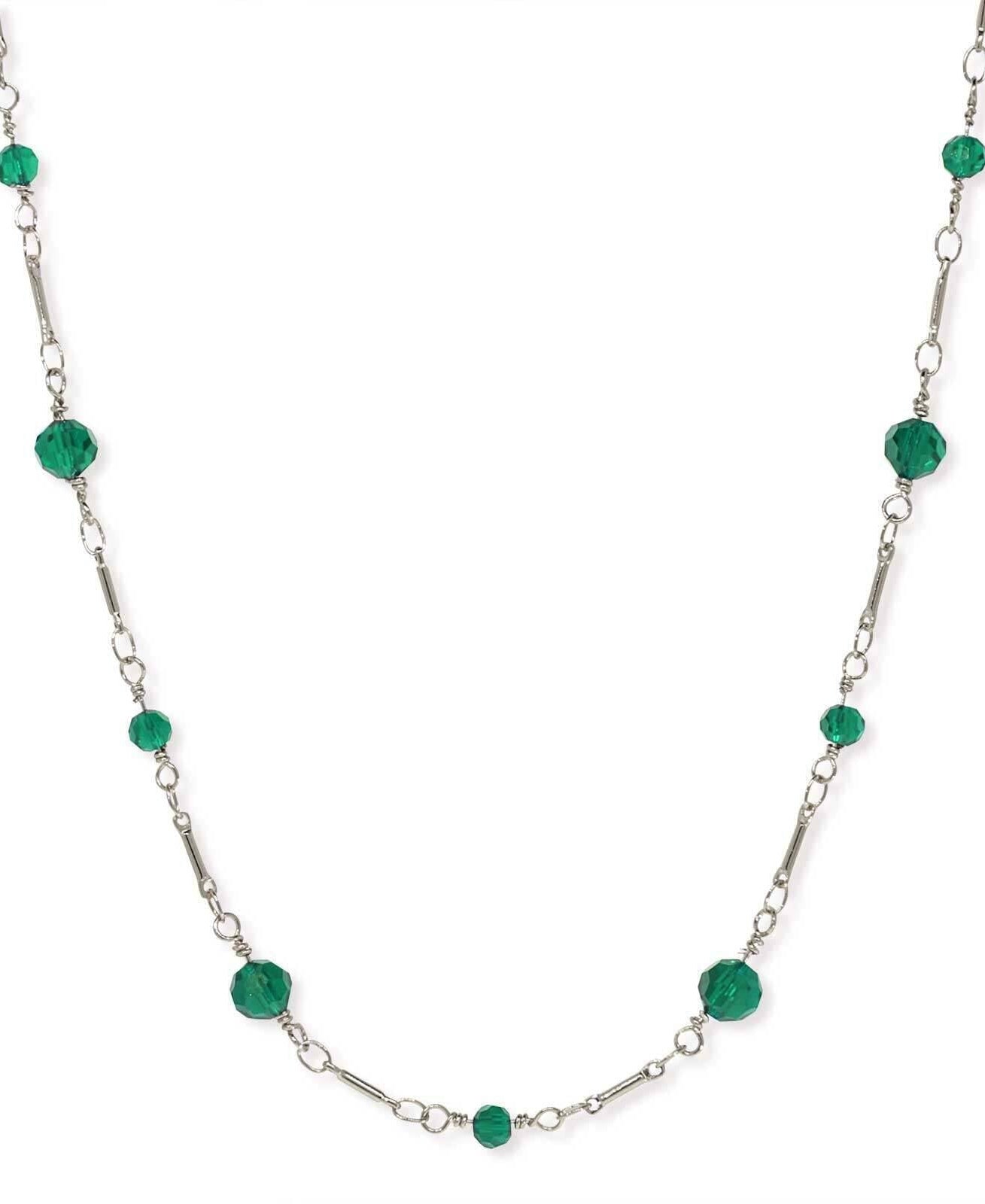 1928 Jewelry Beaded Silver Tone Chain Necklace 16"