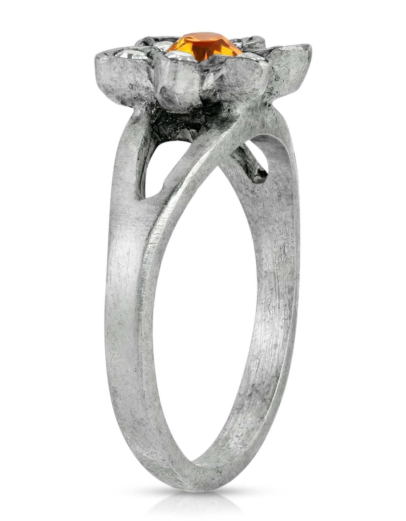 1928 Jewelry Pewter Yellow And Clear Crystal Floral Ring Size 7