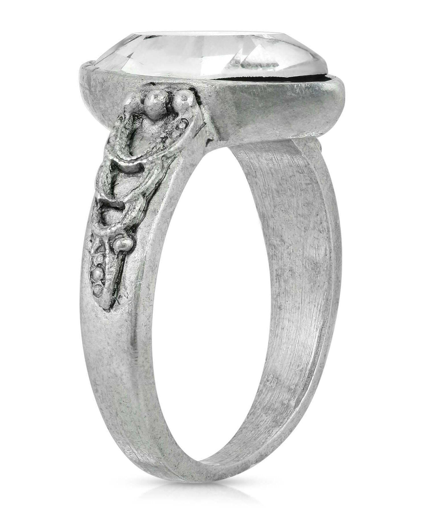 1928 Jewelry Pewter Navette Shaped Crystal Ring Size 7