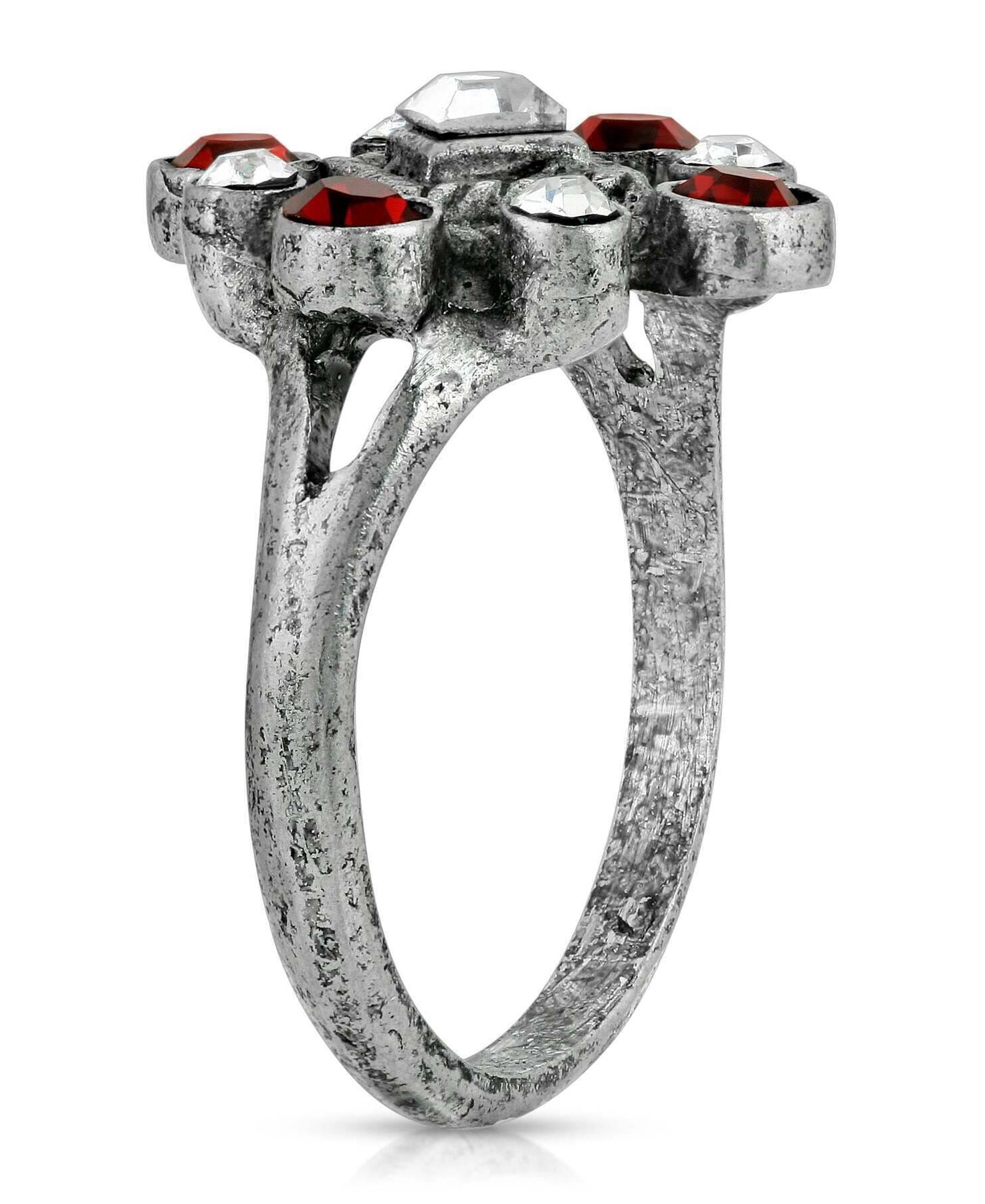 1928 Jewelry Pewter Red & Crystal Diamond Shaped Ring Size 7