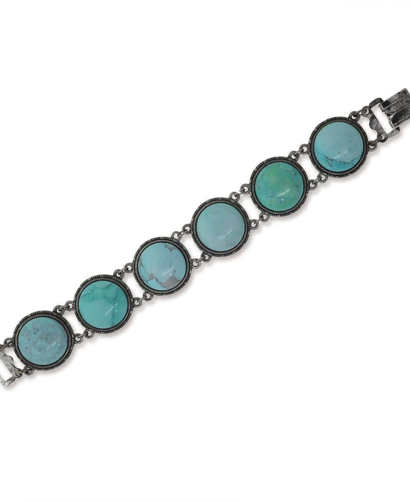 1928 Jewelry Semi Precious Round Turquoise Stone Link Bracelet