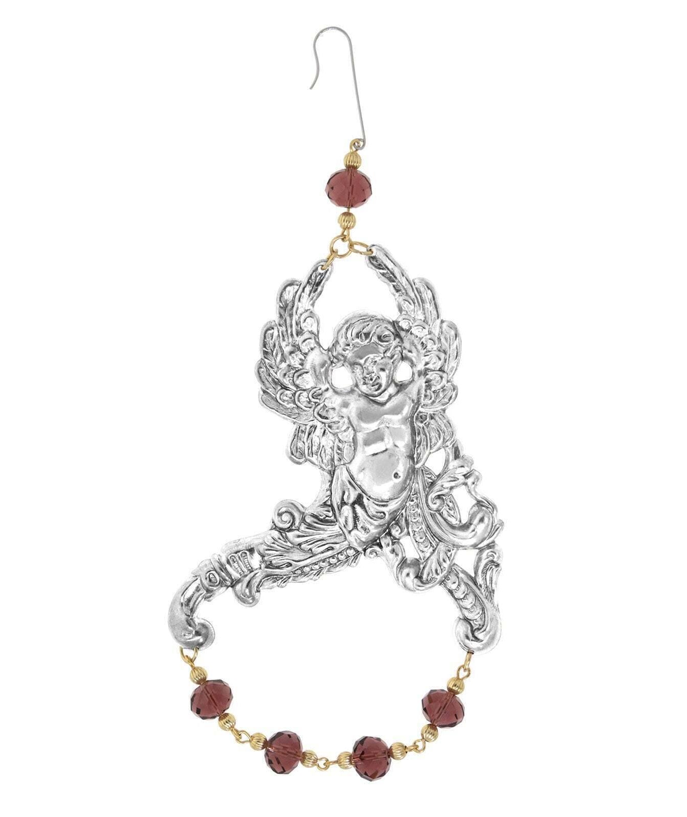 1928 Jewelry Winged Cherub Angel With Crystal Beads Hanging Christmas Tree Ornament