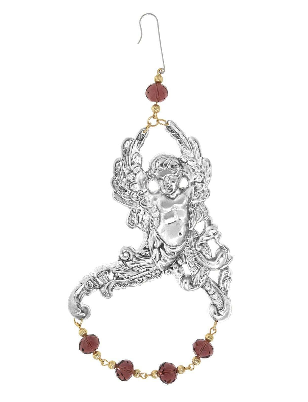 1928 Jewelry Winged Cherub Angel With Crystal Beads Hanging Christmas Tree Ornament