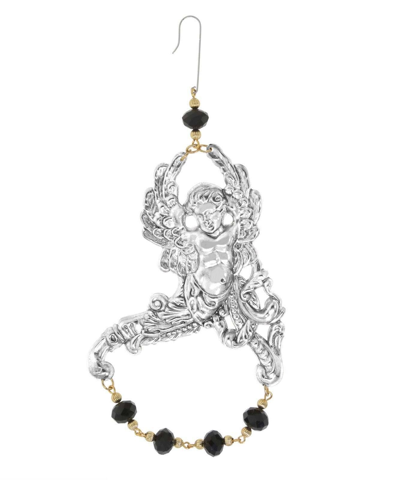 1928 Jewelry Winged Cherub Angel With Crystal Beads Hanging Christmas Tree Ornament