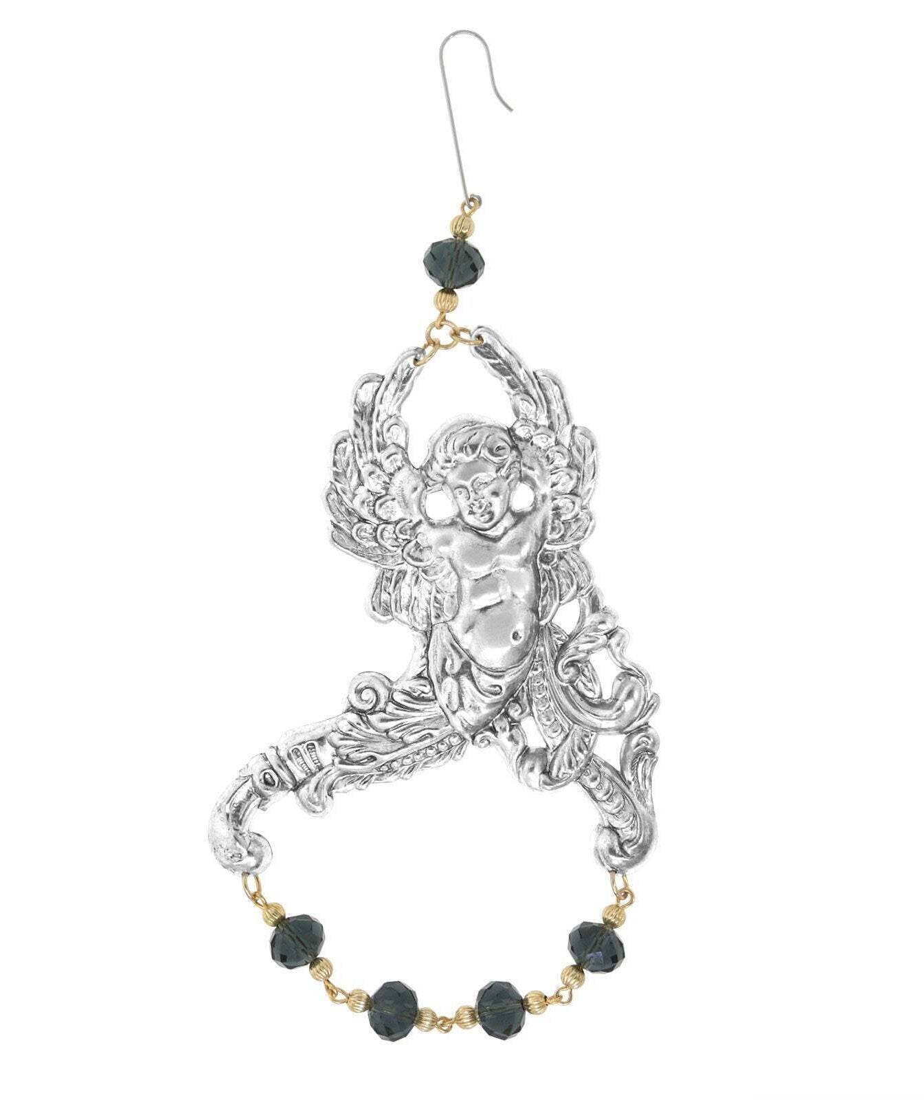 1928 Jewelry Winged Cherub Angel With Crystal Beads Hanging Christmas Tree Ornament