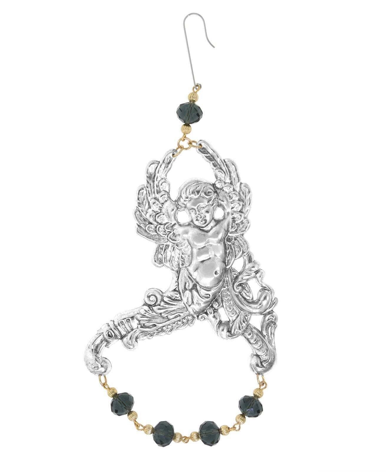 1928 Jewelry Winged Cherub Angel With Crystal Beads Hanging Christmas Tree Ornament