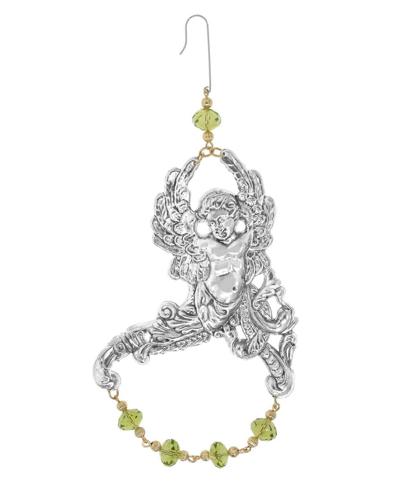 1928 Jewelry Winged Cherub Angel With Crystal Beads Hanging Christmas Tree Ornament