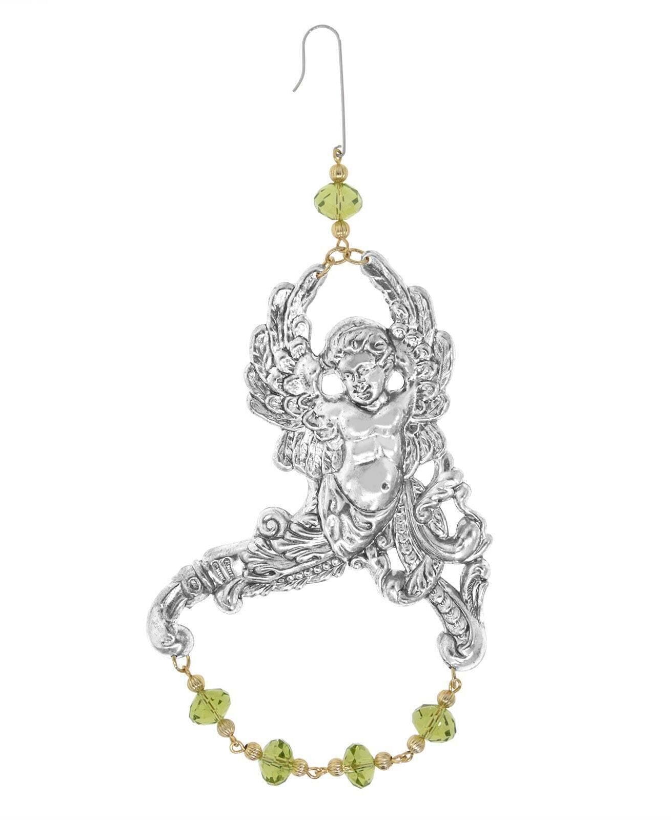 1928 Jewelry Winged Cherub Angel With Crystal Beads Hanging Christmas Tree Ornament