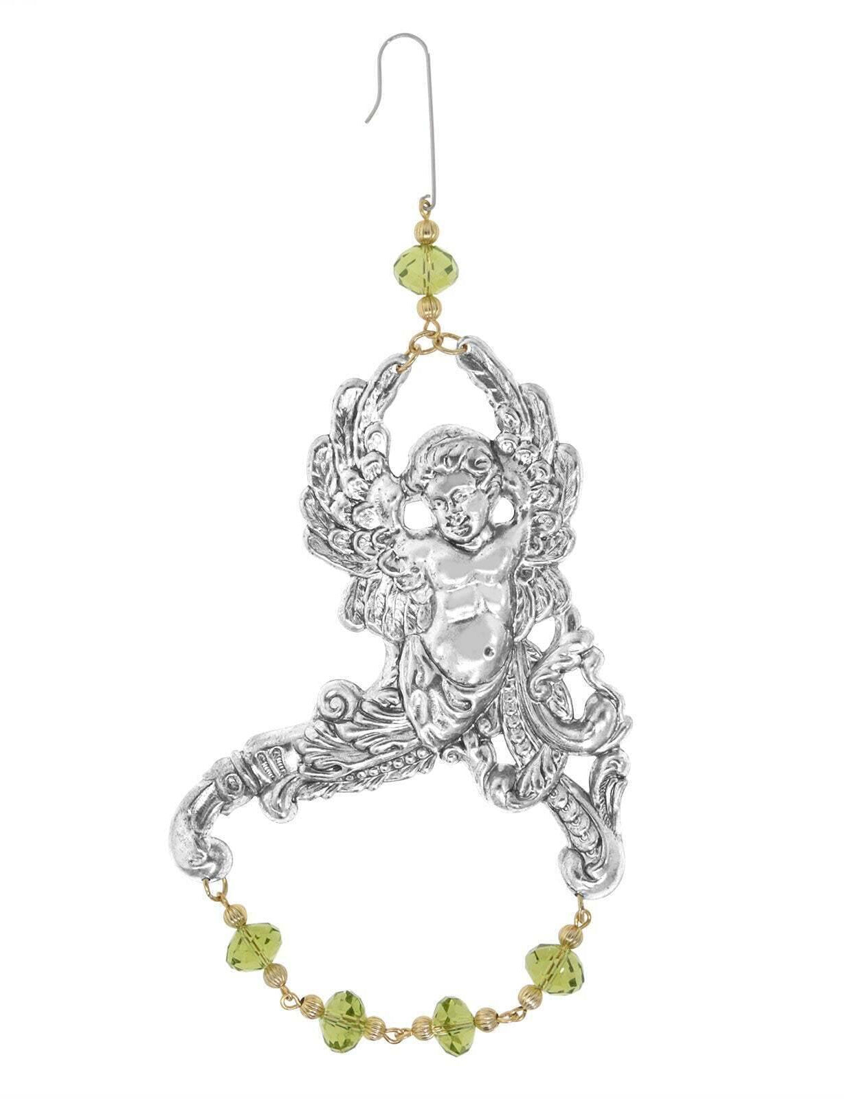 1928 Jewelry Winged Cherub Angel With Crystal Beads Hanging Christmas Tree Ornament