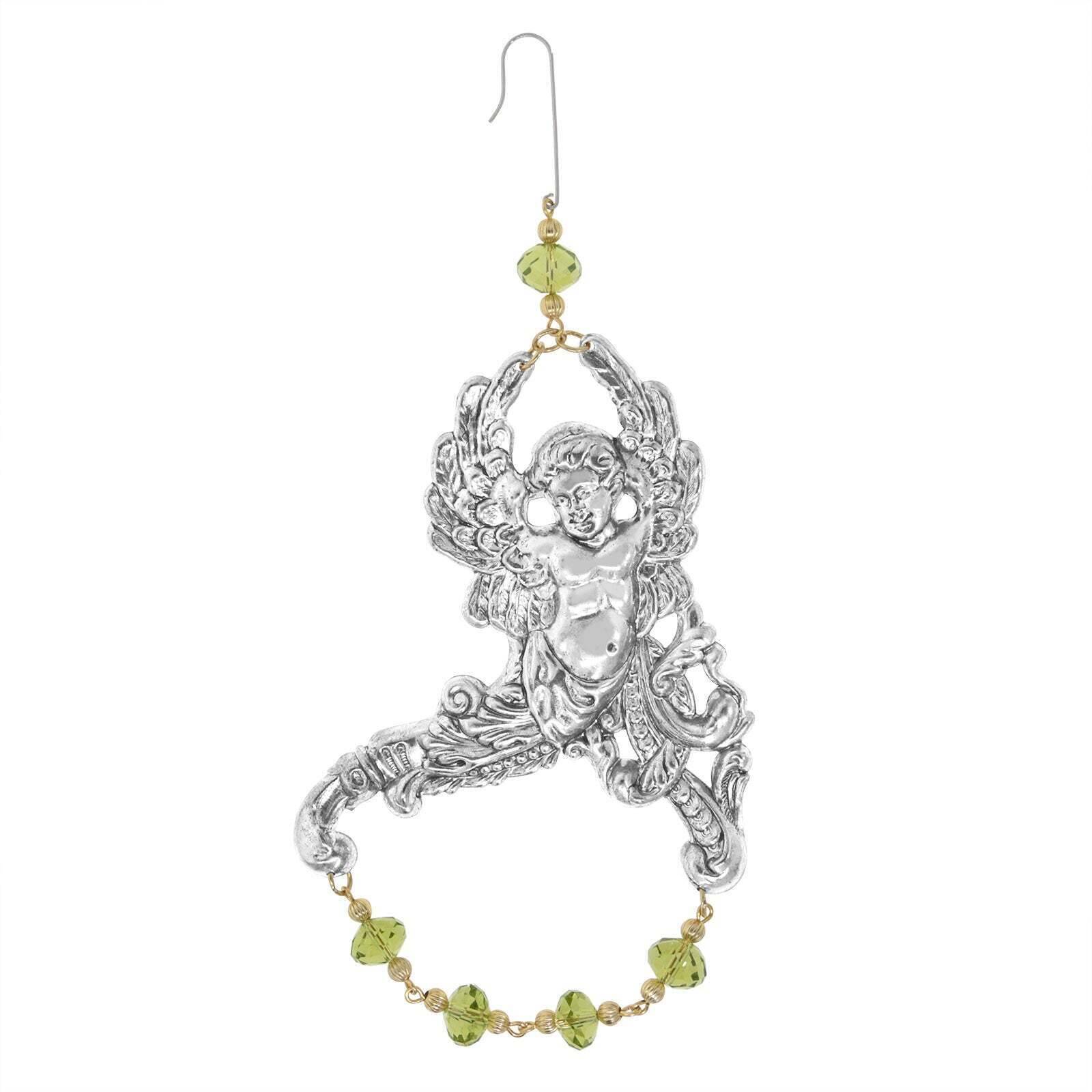1928 Jewelry Winged Cherub Angel With Crystal Beads Hanging Christmas Tree Ornament