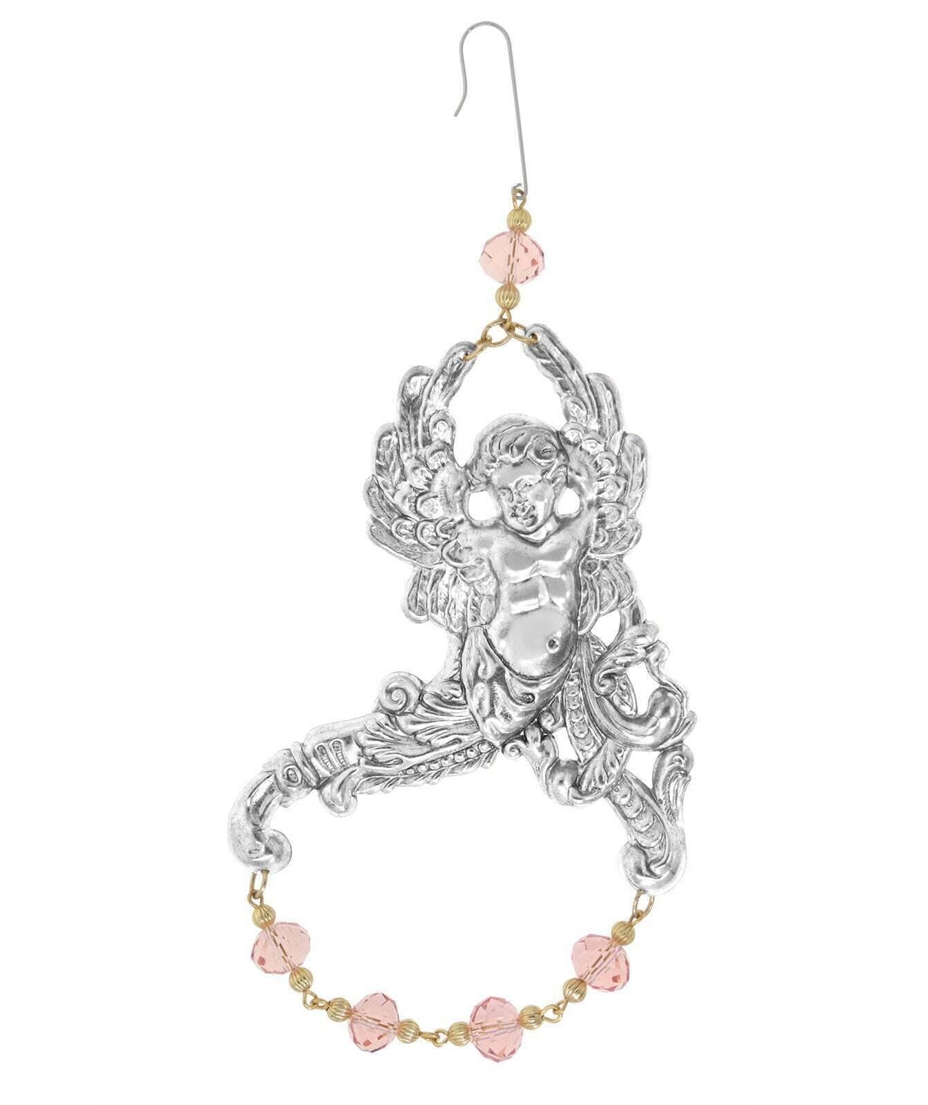 1928 Jewelry Winged Cherub Angel With Crystal Beads Hanging Christmas Tree Ornament
