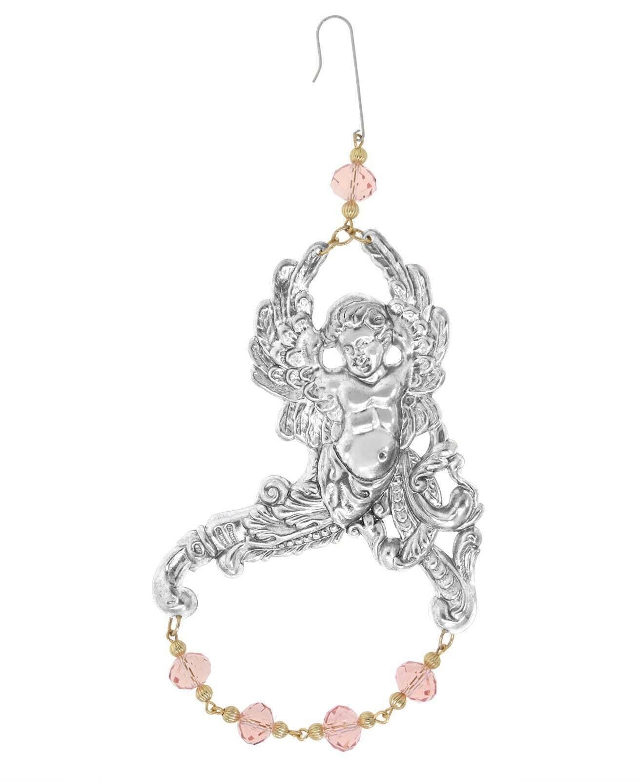 1928 Jewelry Winged Cherub Angel With Crystal Beads Hanging Christmas Tree Ornament