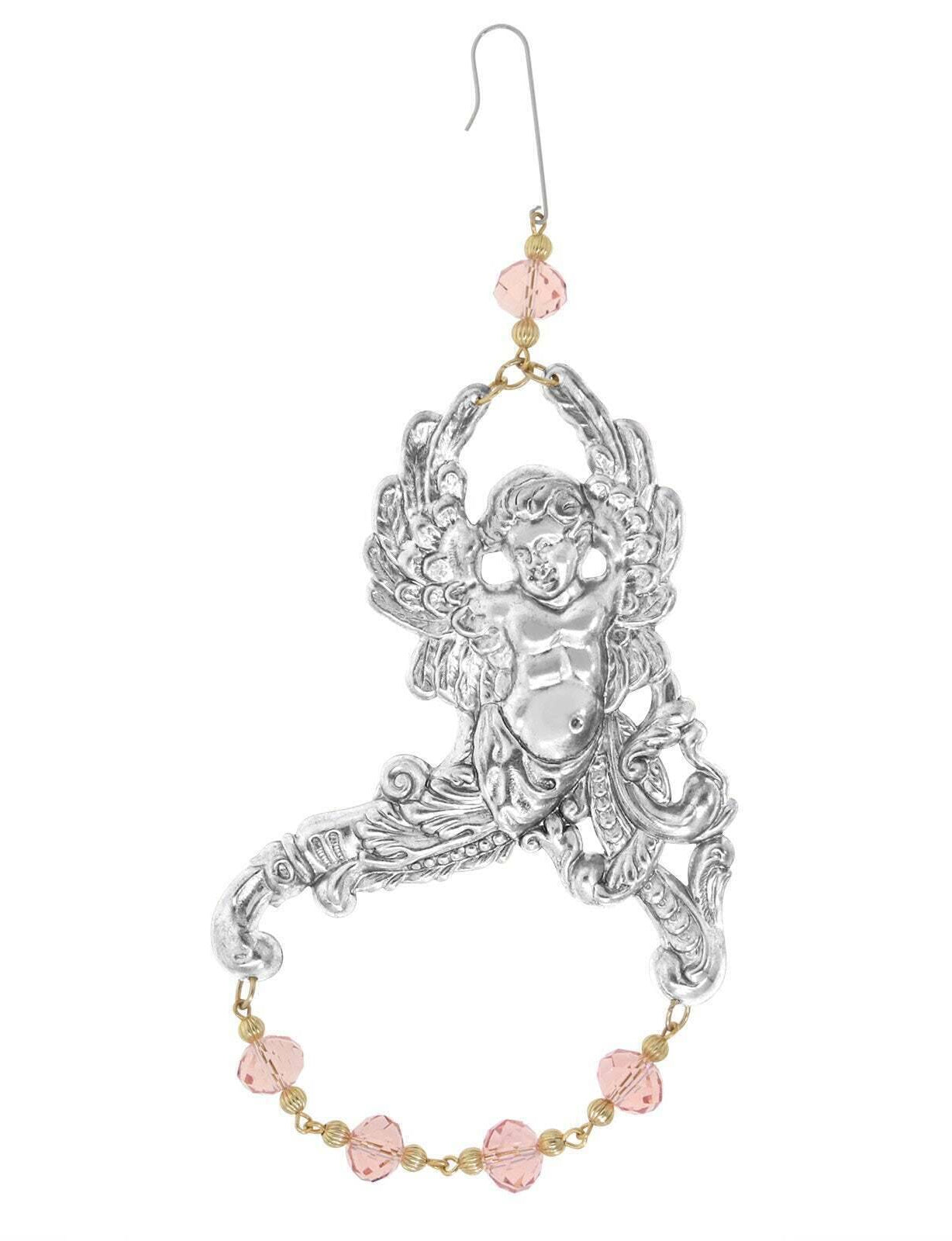 1928 Jewelry Winged Cherub Angel With Crystal Beads Hanging Christmas Tree Ornament