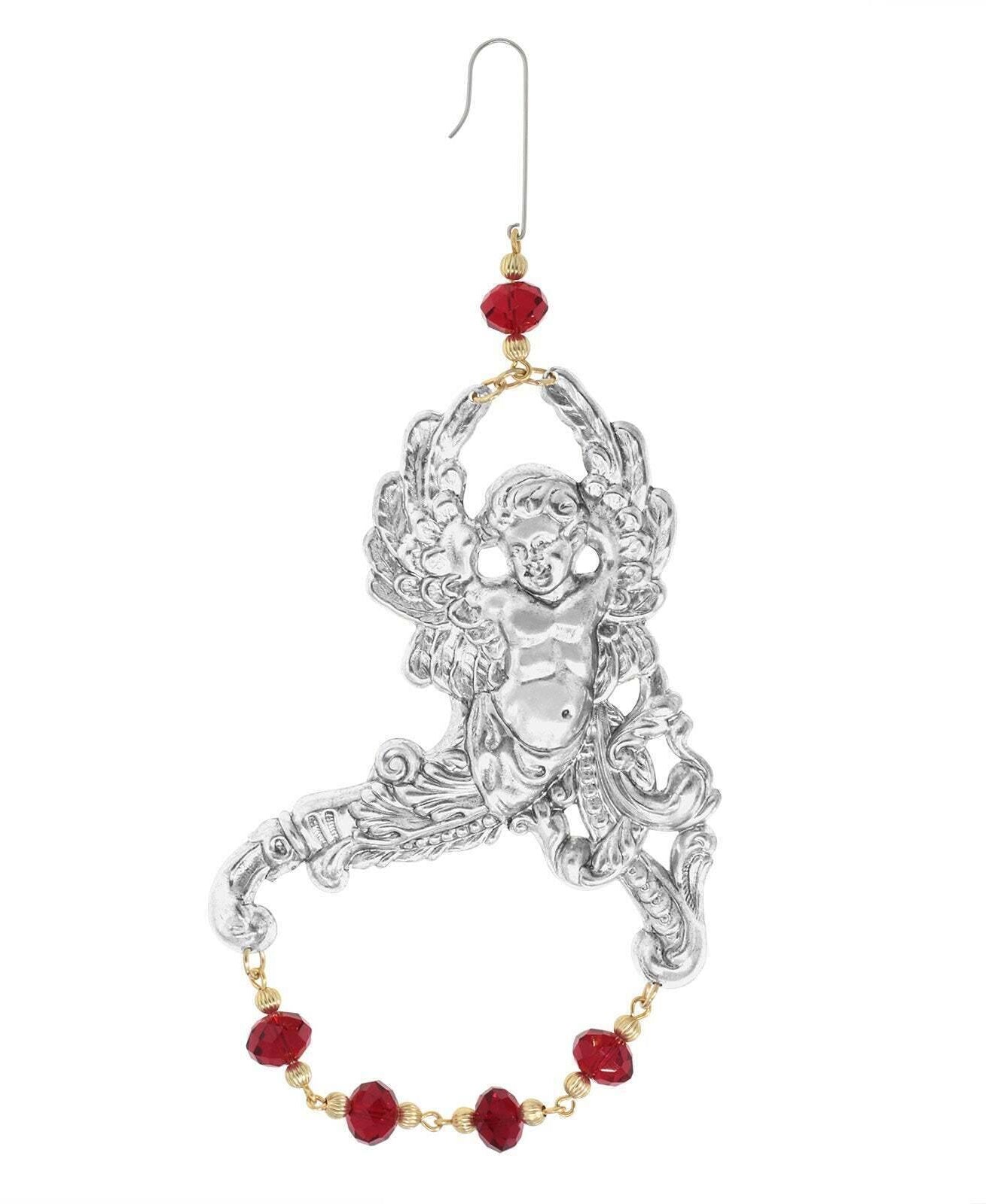 1928 Jewelry Winged Cherub Angel With Crystal Beads Hanging Christmas Tree Ornament