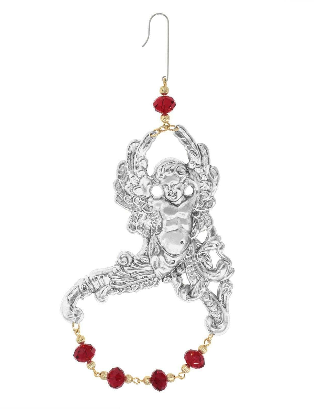1928 Jewelry Winged Cherub Angel With Crystal Beads Hanging Christmas Tree Ornament