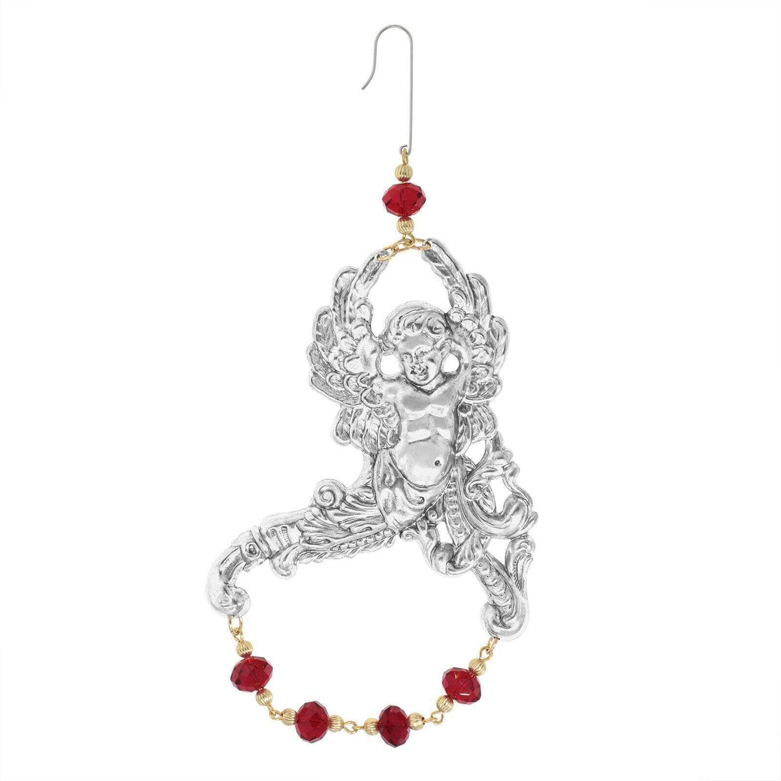 1928 Jewelry Winged Cherub Angel With Crystal Beads Hanging Christmas Tree Ornament