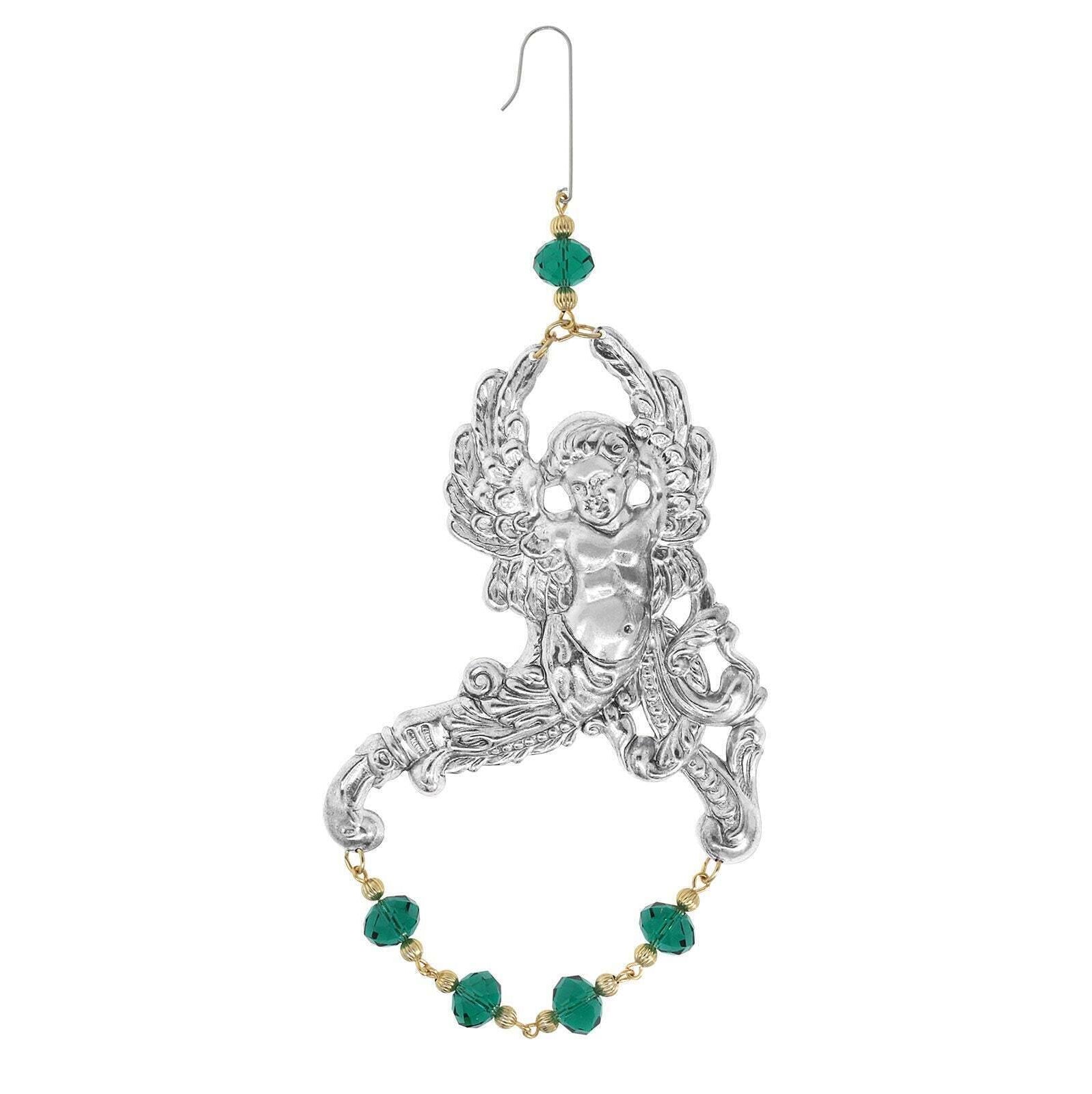 1928 Jewelry Winged Cherub Angel With Crystal Beads Hanging Christmas Tree Ornament