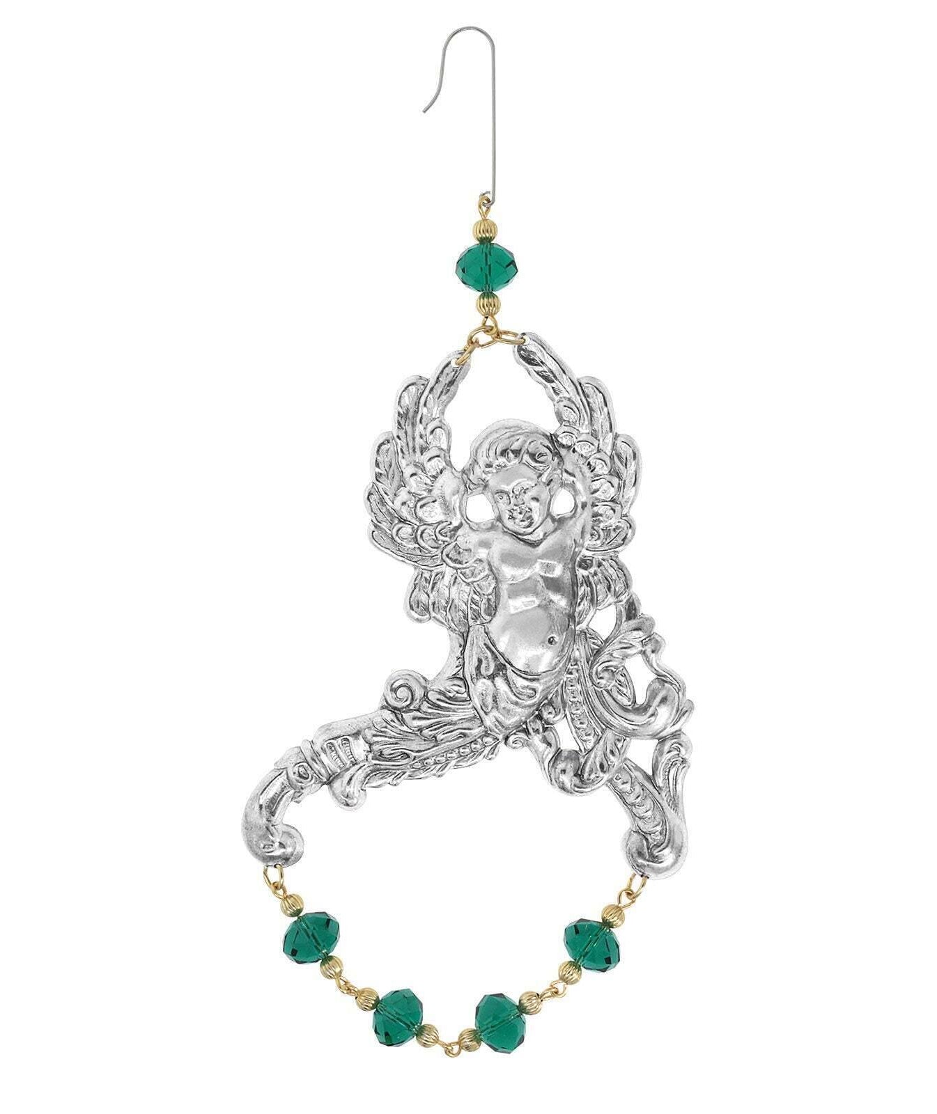 1928 Jewelry Winged Cherub Angel With Crystal Beads Hanging Christmas Tree Ornament