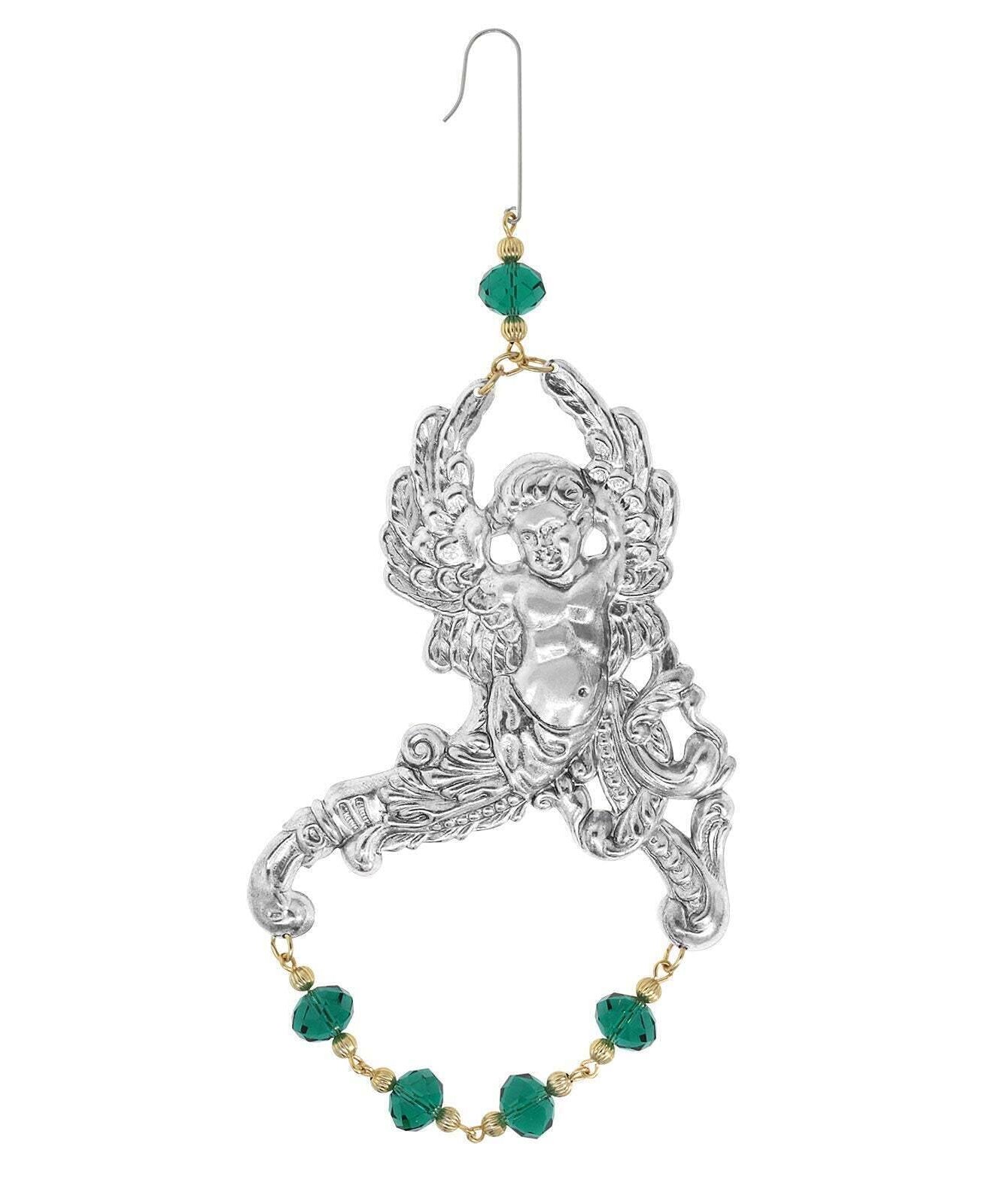 1928 Jewelry Winged Cherub Angel With Crystal Beads Hanging Christmas Tree Ornament
