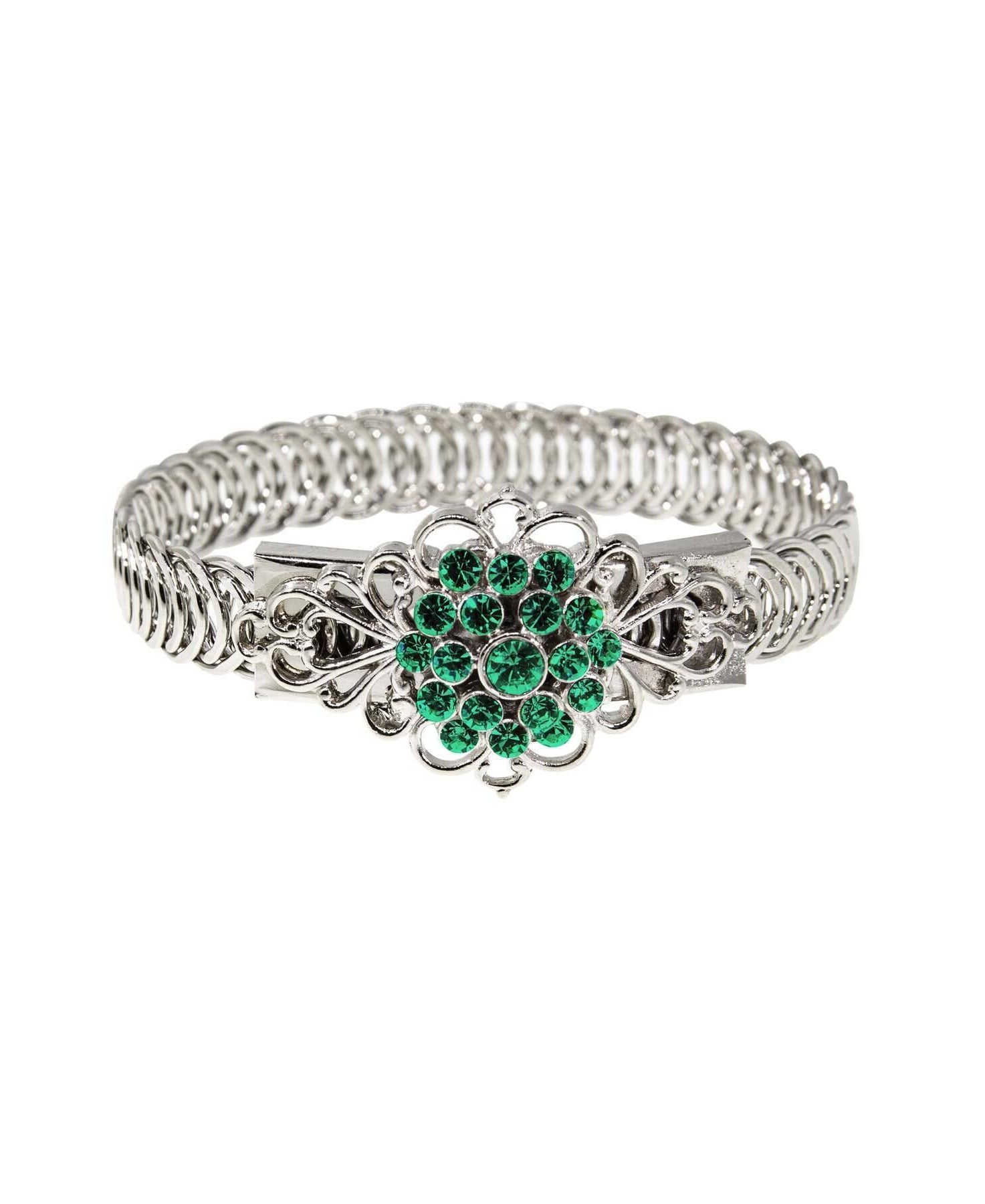 1928 Jewelry Crystal Flower Overlay Belt Bracelet