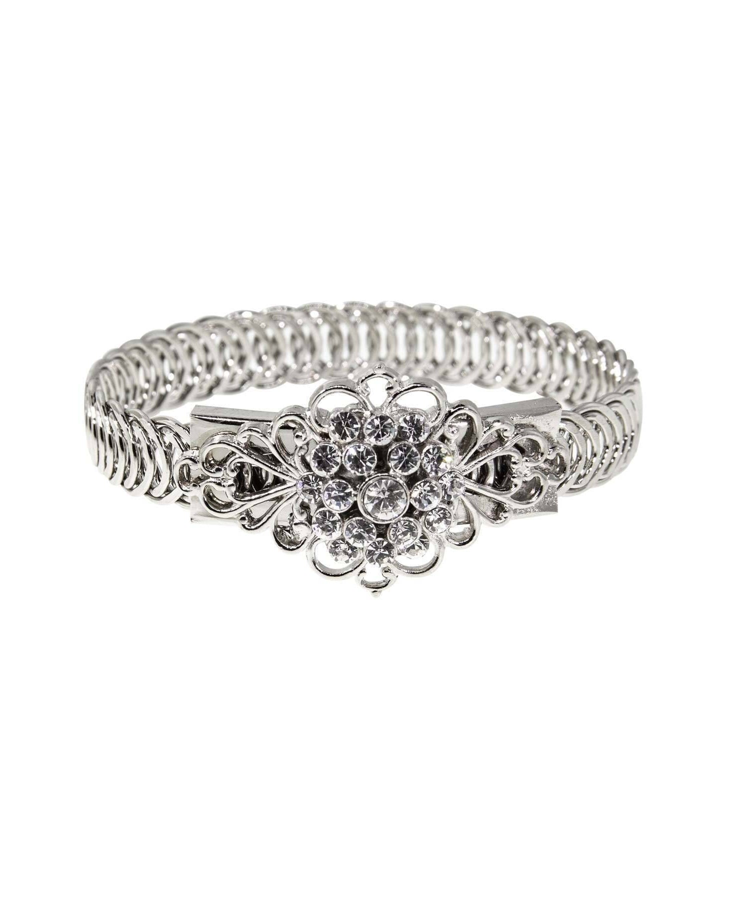1928 Jewelry Crystal Flower Overlay Belt Bracelet