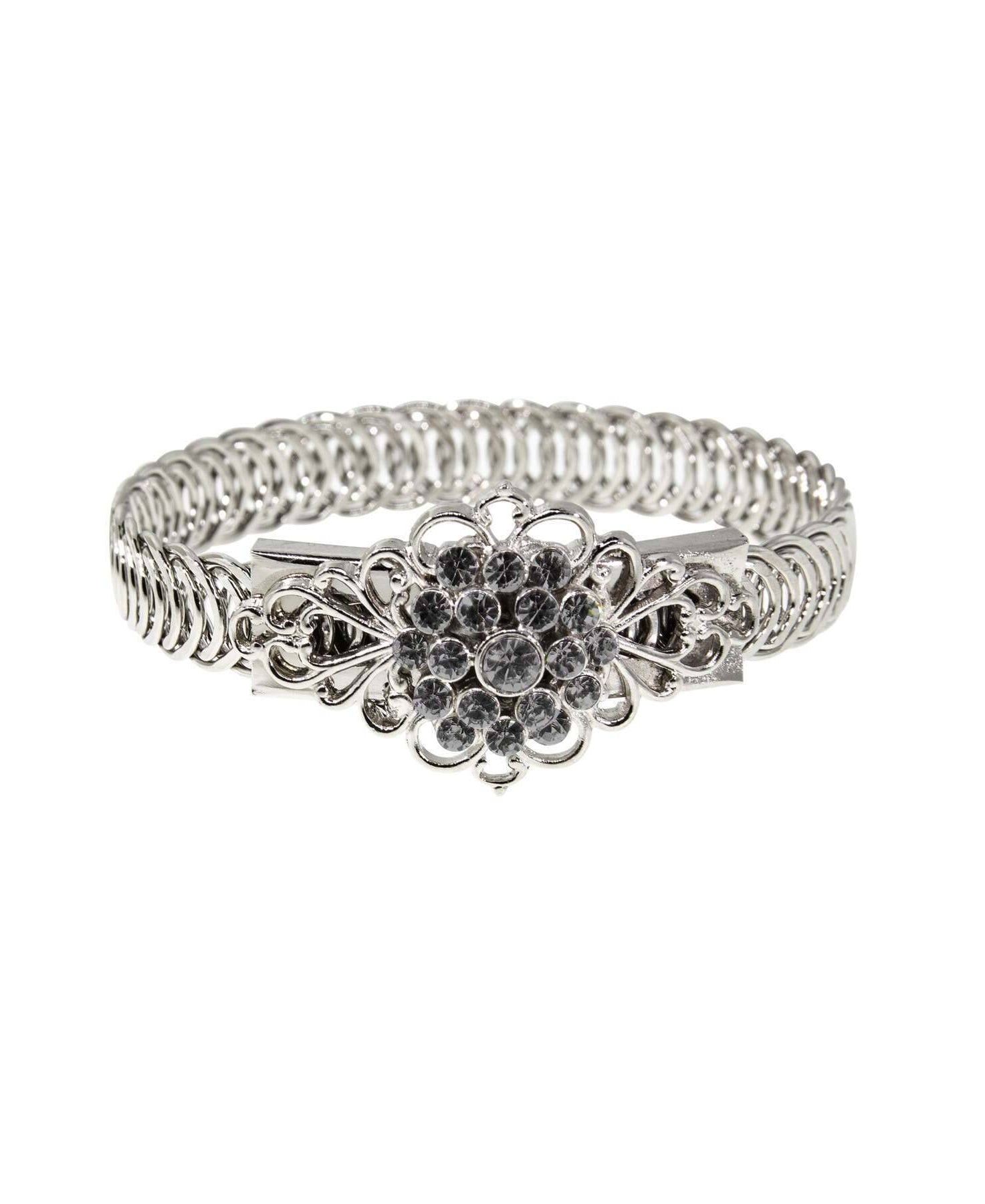 1928 Jewelry Crystal Flower Overlay Belt Bracelet