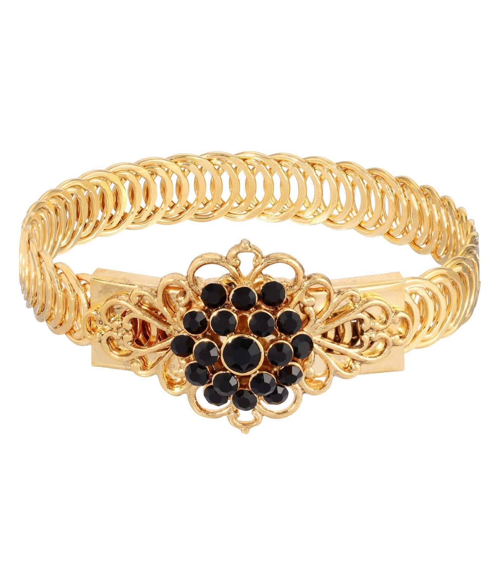 1928 Jewelry Gold Dipped Crystal Flower Overlay Belt Bracelet
