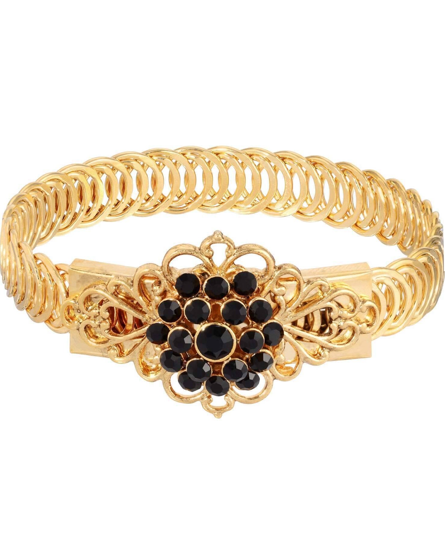 1928 Jewelry Gold Dipped Crystal Flower Overlay Belt Bracelet